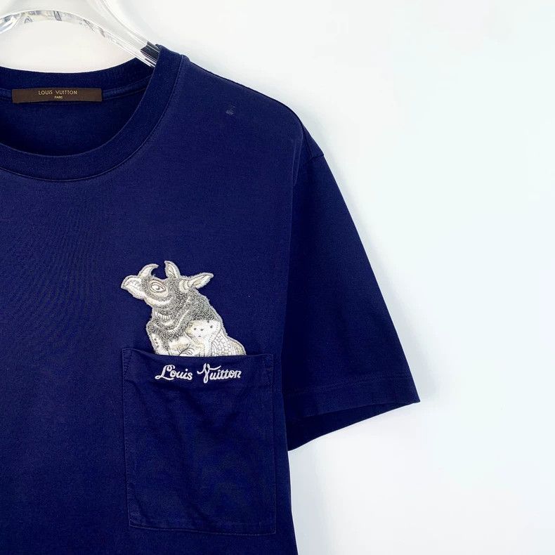 Louis Vuitton Louis Vuitton Navy Rhinoceros Embroidered Cotton Crew Neck Size US XS / EU 42 / 0 - 3 Thumbnail