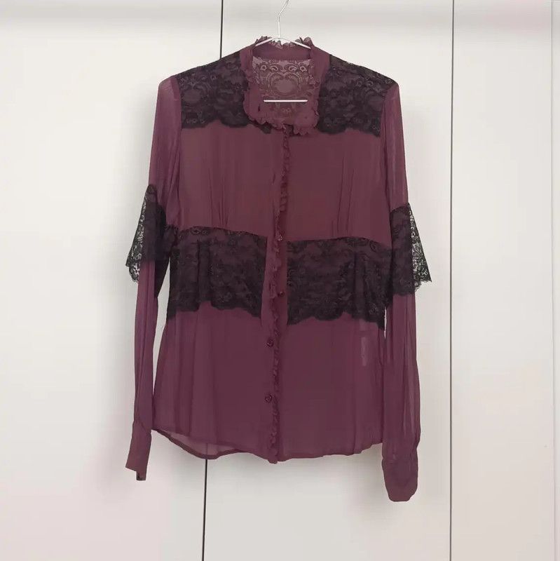 Valentino Valentino Burgundy Silk Long Sleeve Blouse 0089 Size S / US 4 / IT 40 - 1 Thumbnail