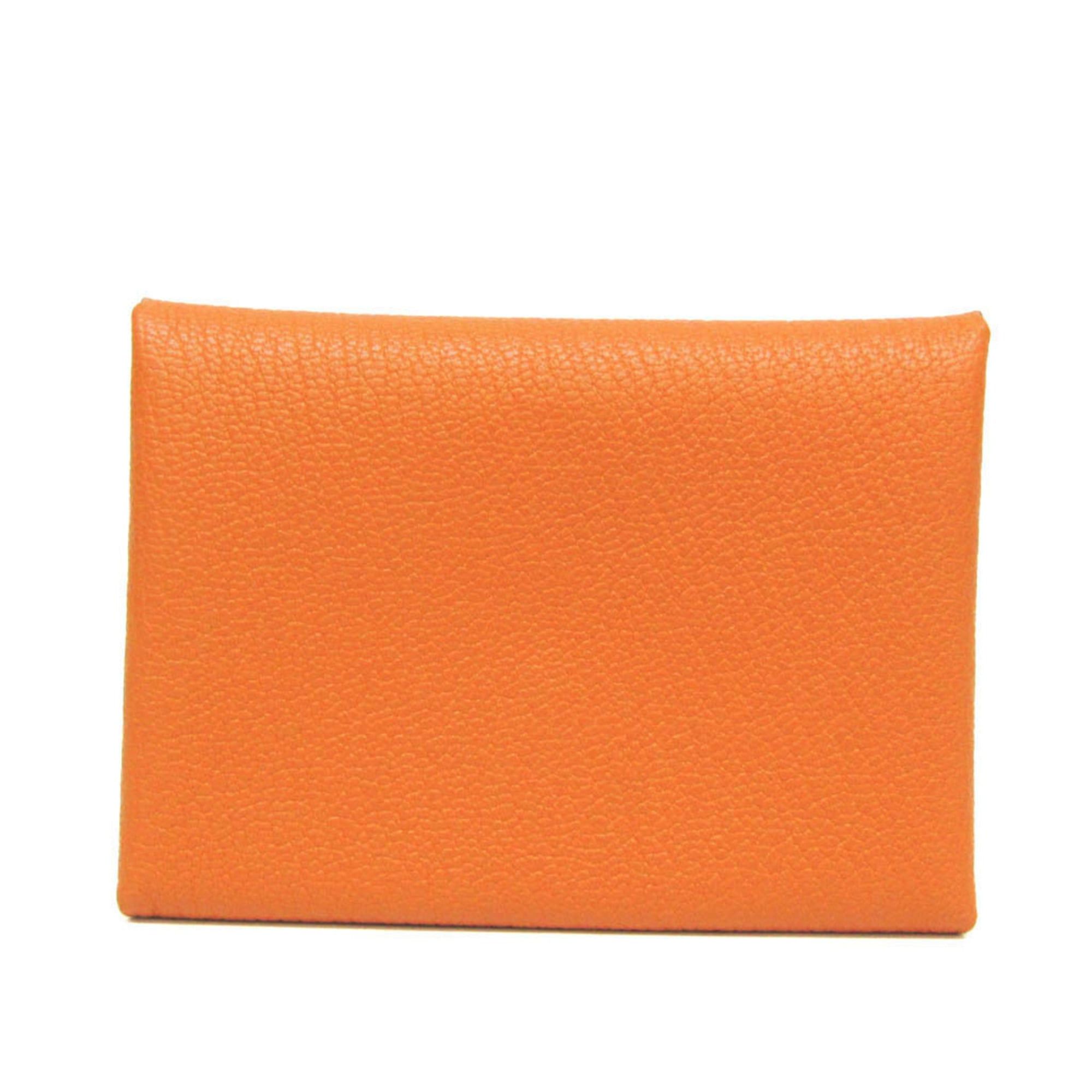 Hermes Hermes Calvi Duo Chevre Leather Card Case Orange Size ONE SIZE - 1 Thumbnail