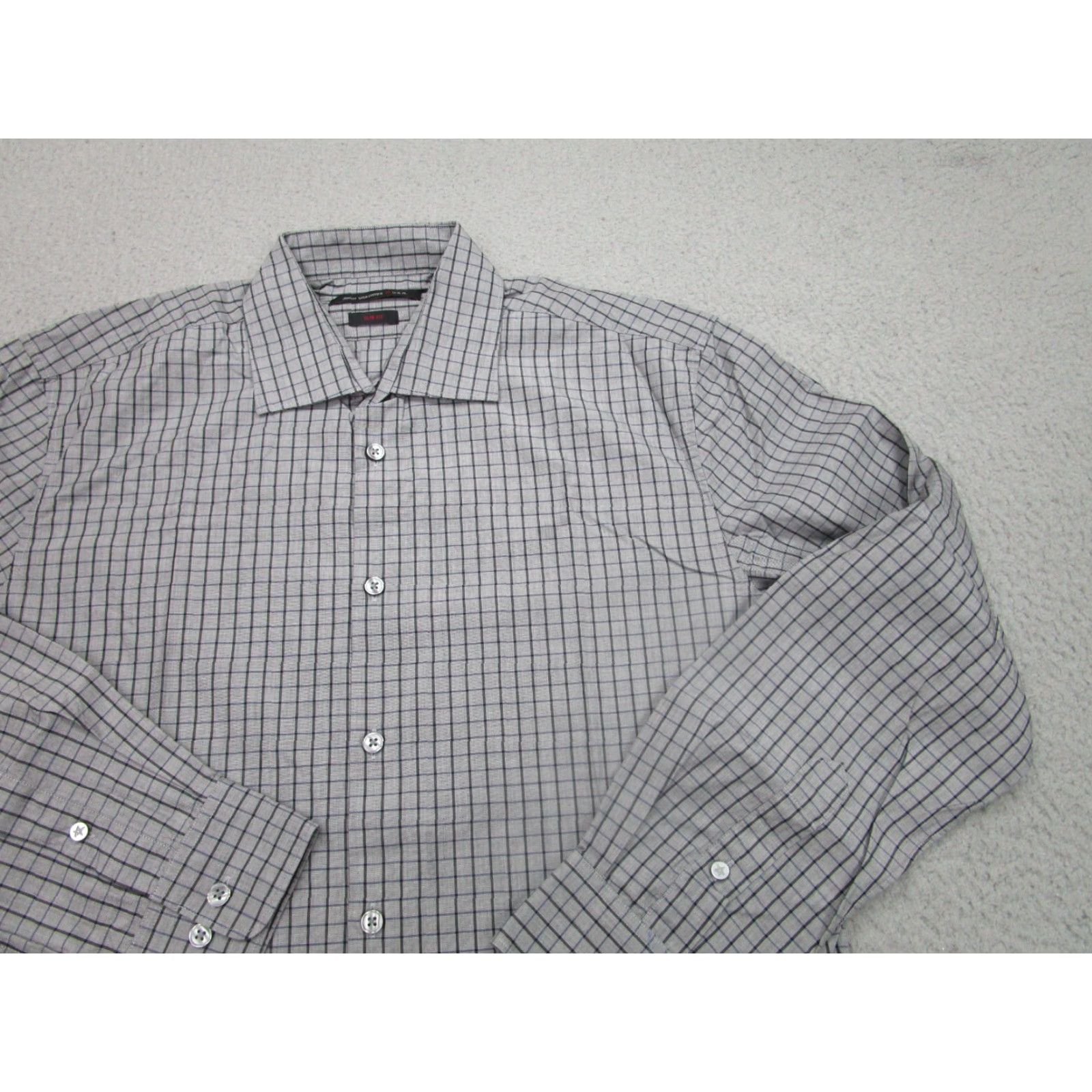John Varvatos John Varvatos Slim Fit Button-Up Shirt Men 15.5 Gray Plaid Casual Work Size US M / EU 48-50 / 2 - 2 Thumbnail