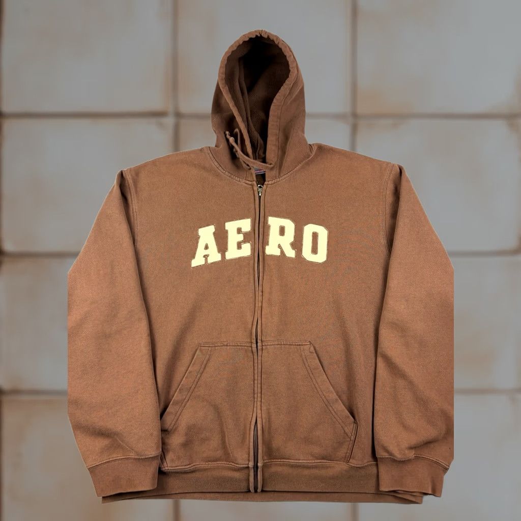Aeropostale VINTAGE Aeropostale Hoodie Sweatshirt 2XL Brown Logo Embroidered Zip Hooded Fleece Mens Y2k Size US XXL / EU 58 / 5 - 1 Thumbnail
