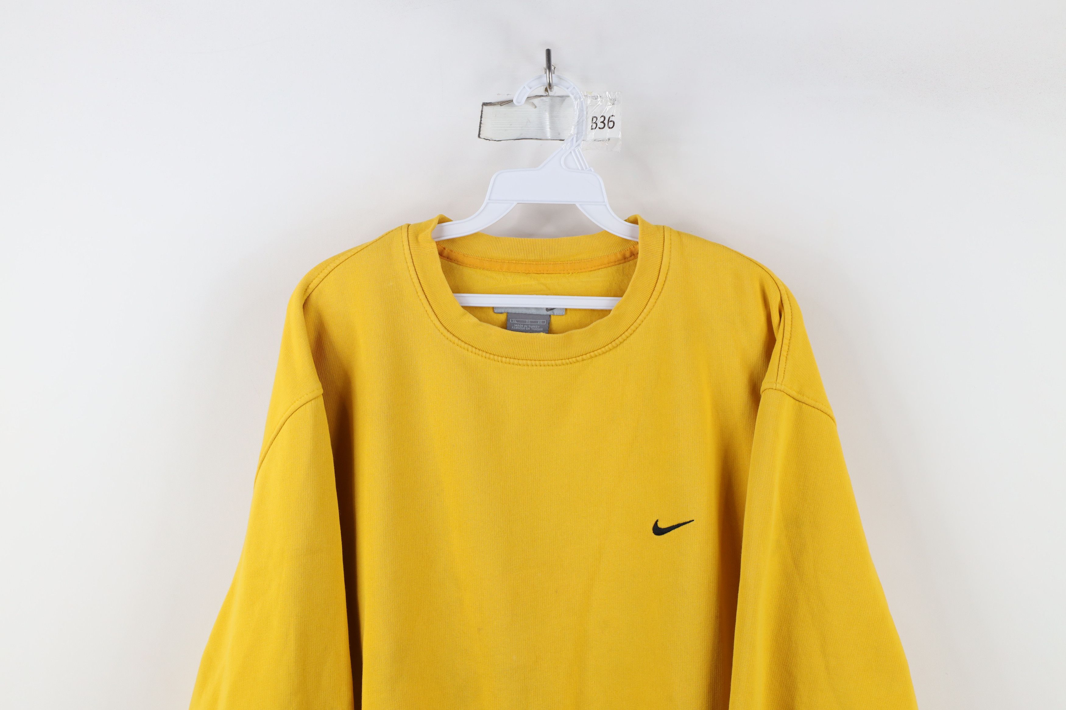Nike × Vintage Vintage 90s Y2K Nike Mini Swoosh Sweatshirt Mustard Yellow Size US XL / EU 56 / 4 - 2 Thumbnail
