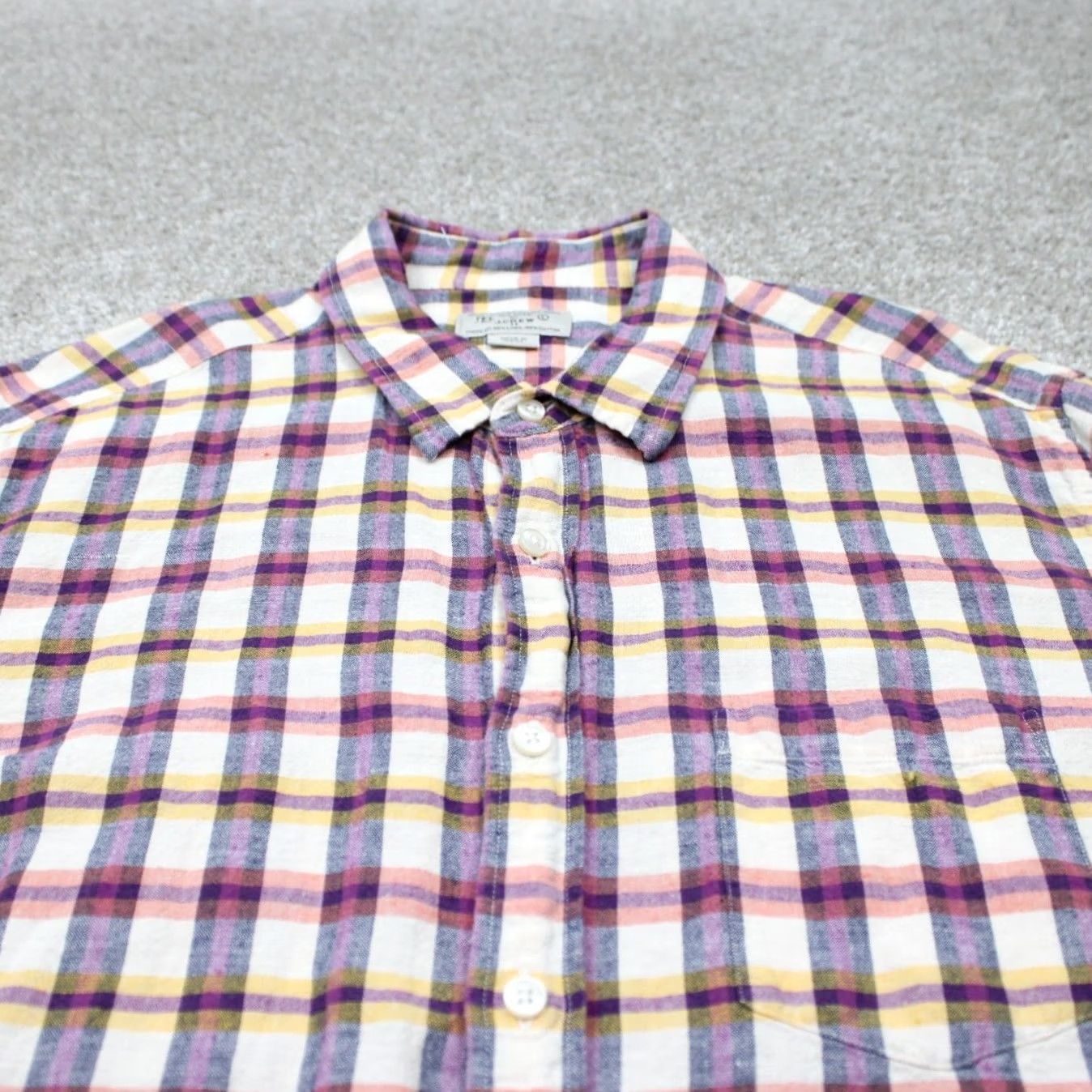 J.Crew J.CREW Button-Up Shirt Mens Large Pink/Purple/Yellow/White Plaid Linen/Cotton Blend L/S Button-Up Shirt Size US L / EU 52-54 / 3 - 5 Thumbnail