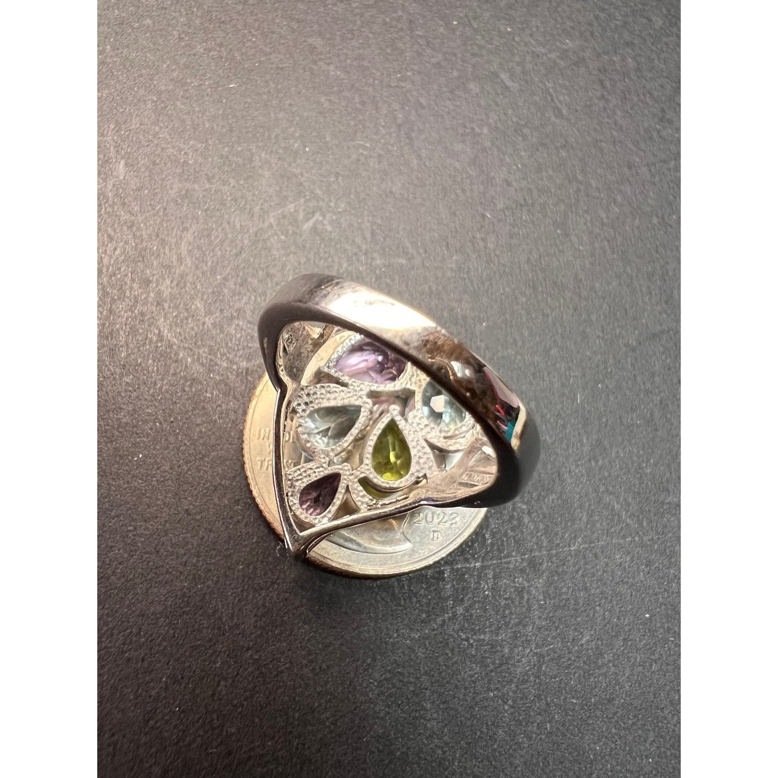 Other Vintage multi gemstone sterling silver cluster ring size 7 Size ONE SIZE - 6 Thumbnail