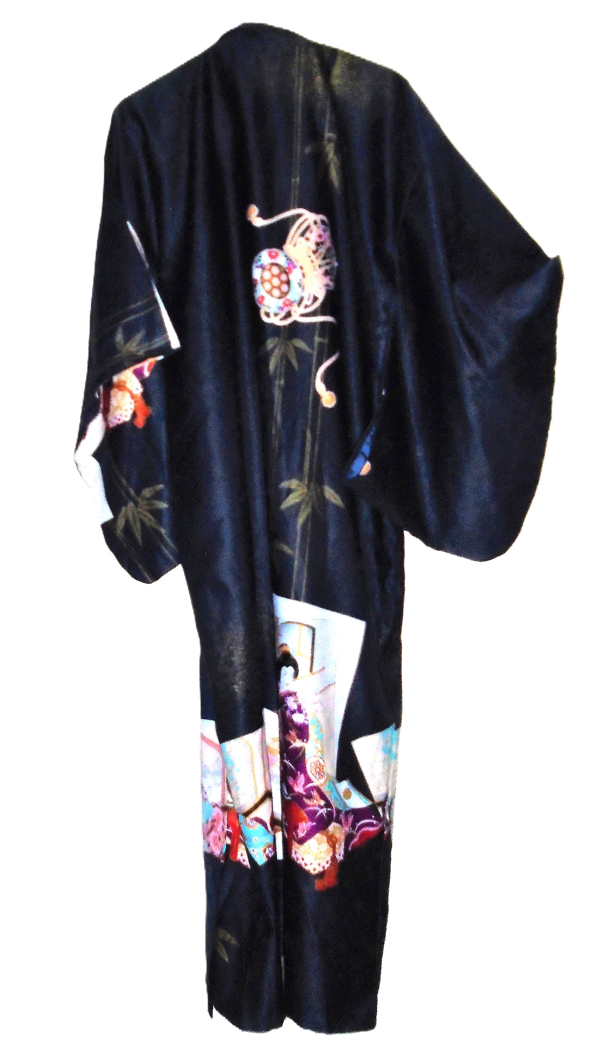 Vintage Vintage Navy Blue Asian Kimono Robe One Size Size ONE SIZE - 5 Thumbnail
