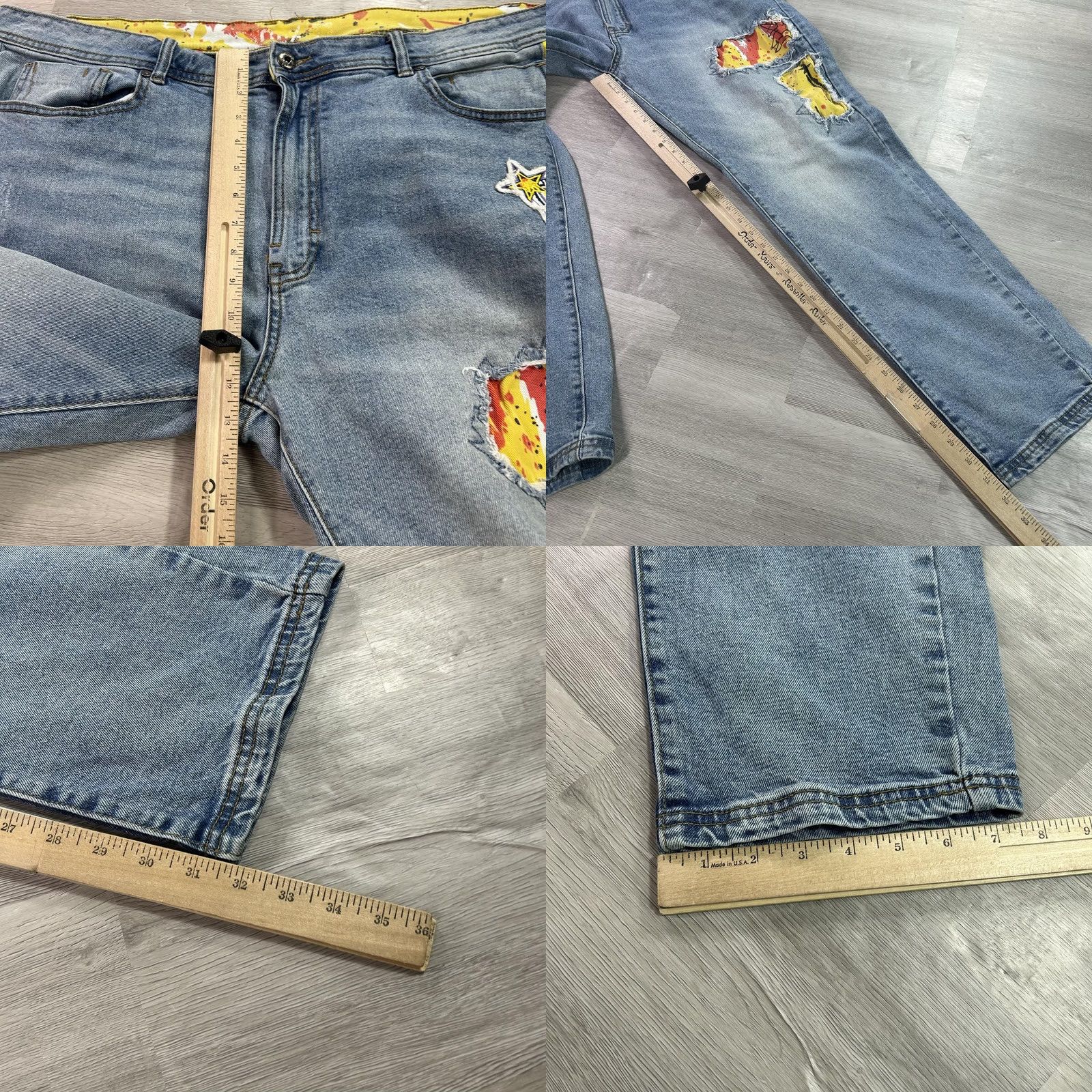 Born Born Fly Jeans Mens 42x34 Blue Distressed Stretch Straight Denim Light Wash Jeans Size US 42 / EU 58 - 8 Thumbnail