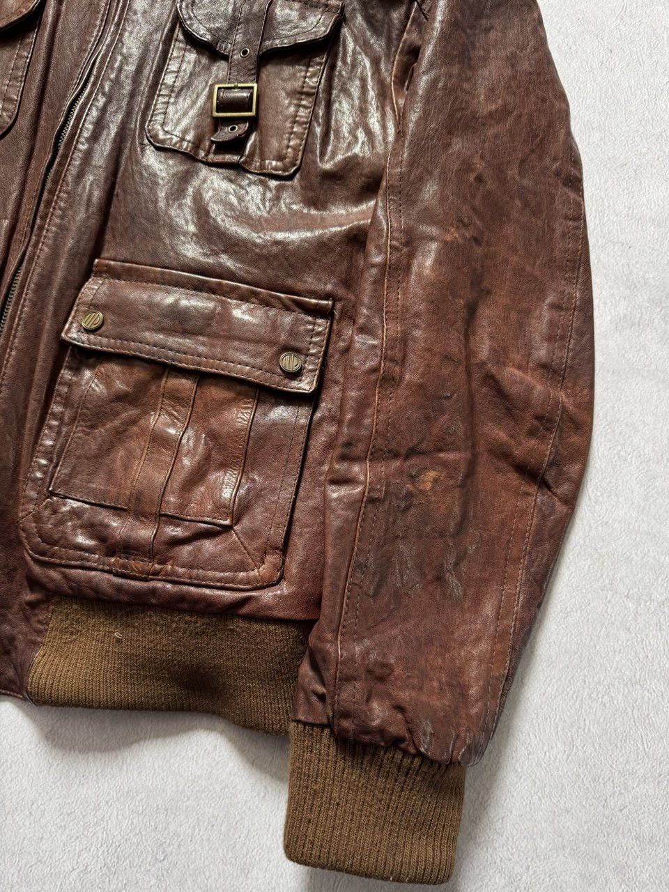 Leather Vintage Master Pelle Brown Leather Bomber Jacket Distressed Size US L / EU 52-54 / 3 - 6 Thumbnail