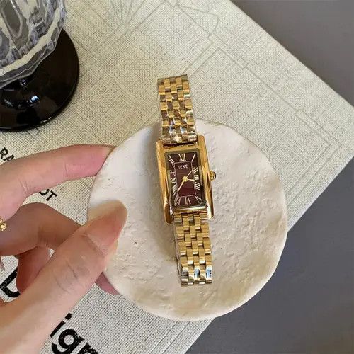 Jewelry Rectangular Face Wristwatch, Classic Gold Watch Size ONE SIZE - 6 Thumbnail