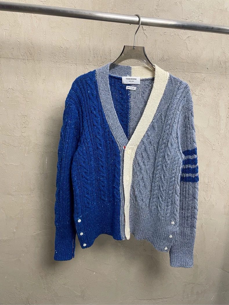 Thom Browne Thom browne Blue color block four-striped wool cardigan jac Size US M / EU 48-50 / 2 - 1 Thumbnail