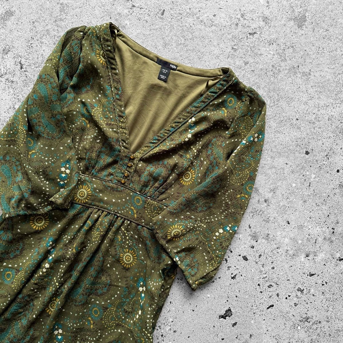 H&M H&M Womens Green Paisley Dress Knee Length V-Neck Boho Size S / US 4 / IT 40 - 5 Thumbnail