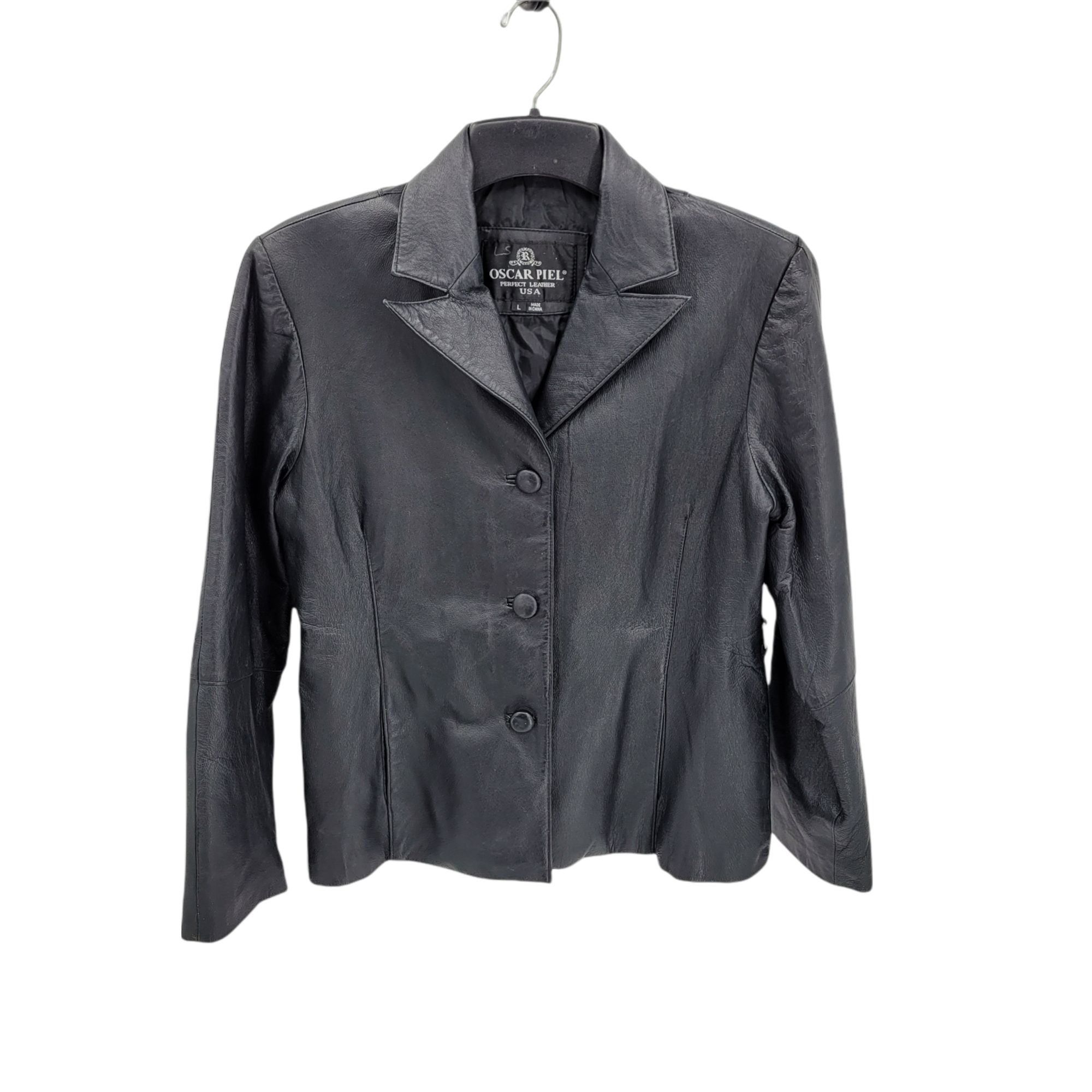 Oscar Piel Vtg 80s Oscar Piel Black Leather Blazer Jacket Sz L Pebble B Size L / US 10 / IT 46 - 9 Thumbnail