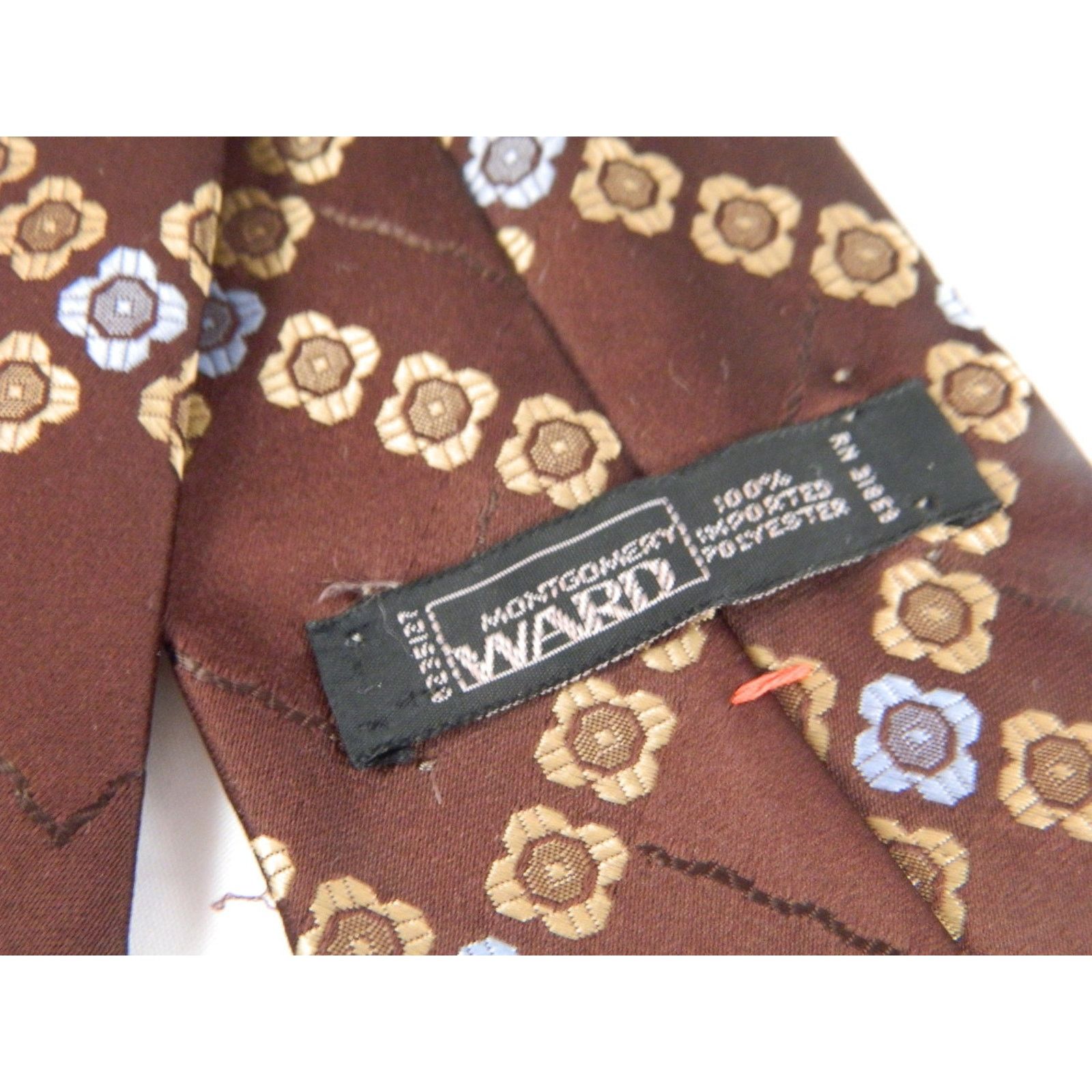 Vintage Vintage Brown Montgomery Ward Tie, Tan Blue Floral Necktie Size ONE SIZE - 5 Thumbnail