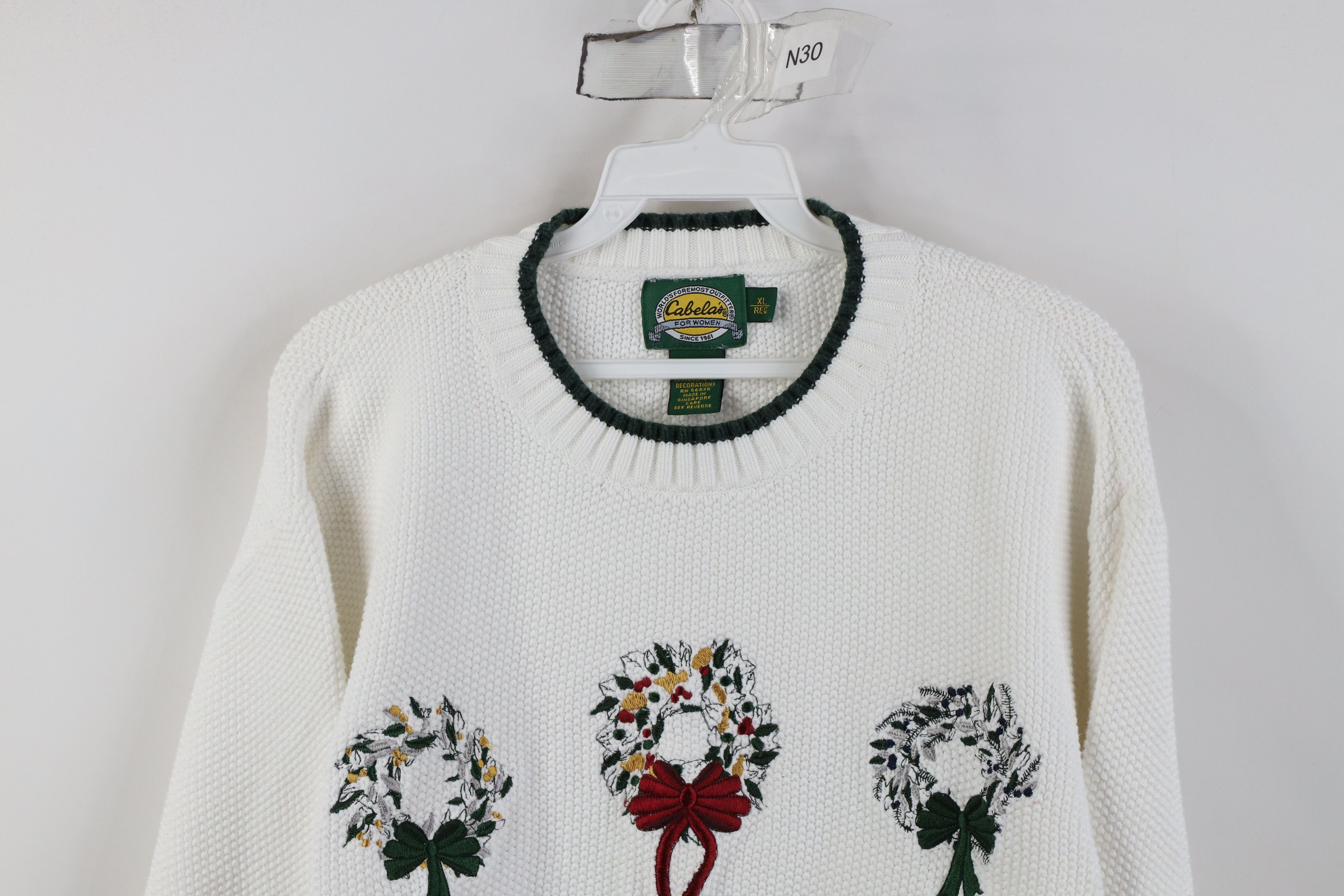 Cabelas Vintage 90s Cabelas Cotton Knit Christmas Wreath Sweater Size XL / US 12-14 / IT 48-50 - 2 Thumbnail