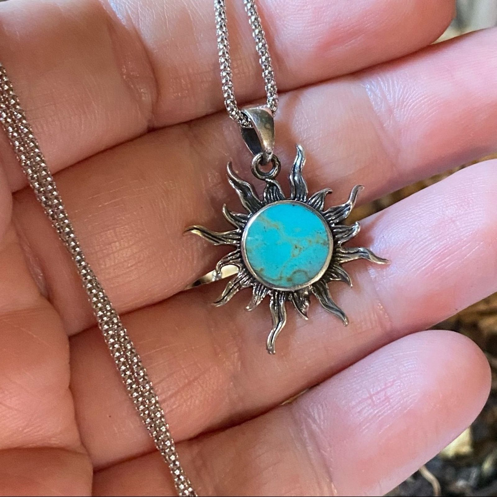 The Unbranded Brand Turquoise Sunburst Sterling Silver Necklace Pendant Size ONE SIZE - 5 Thumbnail