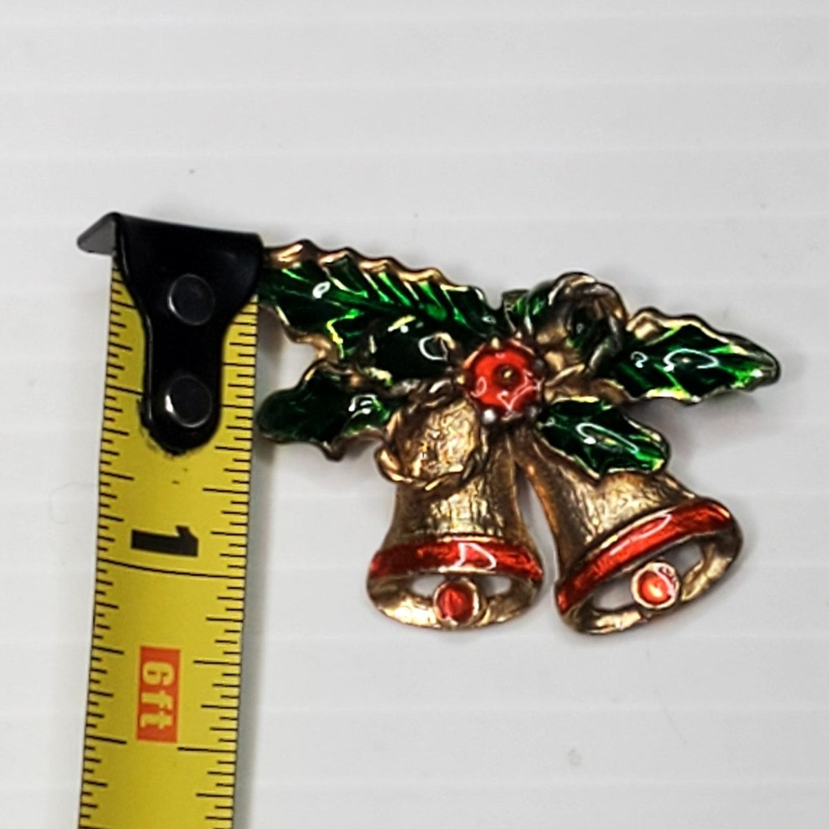 Other Enamel Holly Double Bells Bow Vtg Unsigned Brooch Pin 1" Size ONE SIZE - 3 Thumbnail