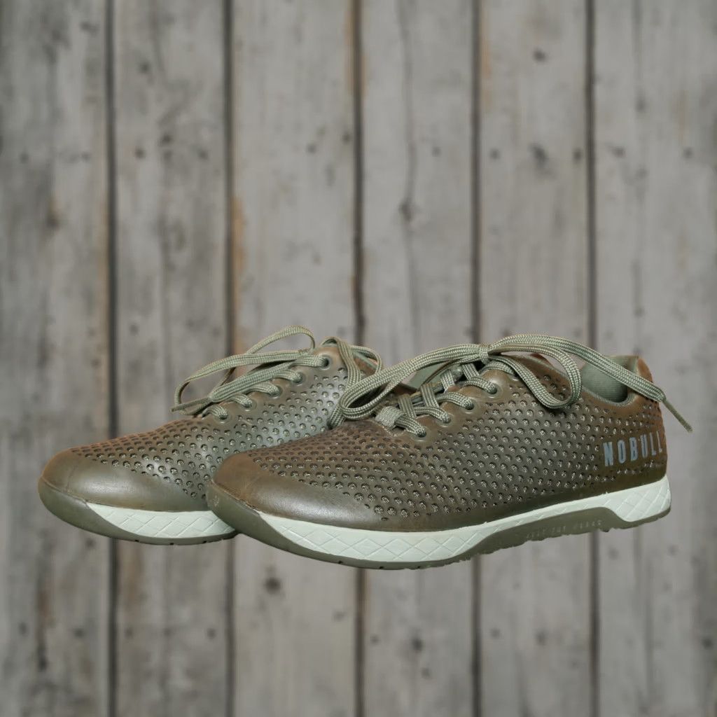 Vintage NOBULL Athletic Sneaker | Leather Upper | Perforated Olive Green | Unisex Adults | Men's 7.5 / Women's 9 | Green | Sneaker Size US 7 / IT 37 - 1 Thumbnail