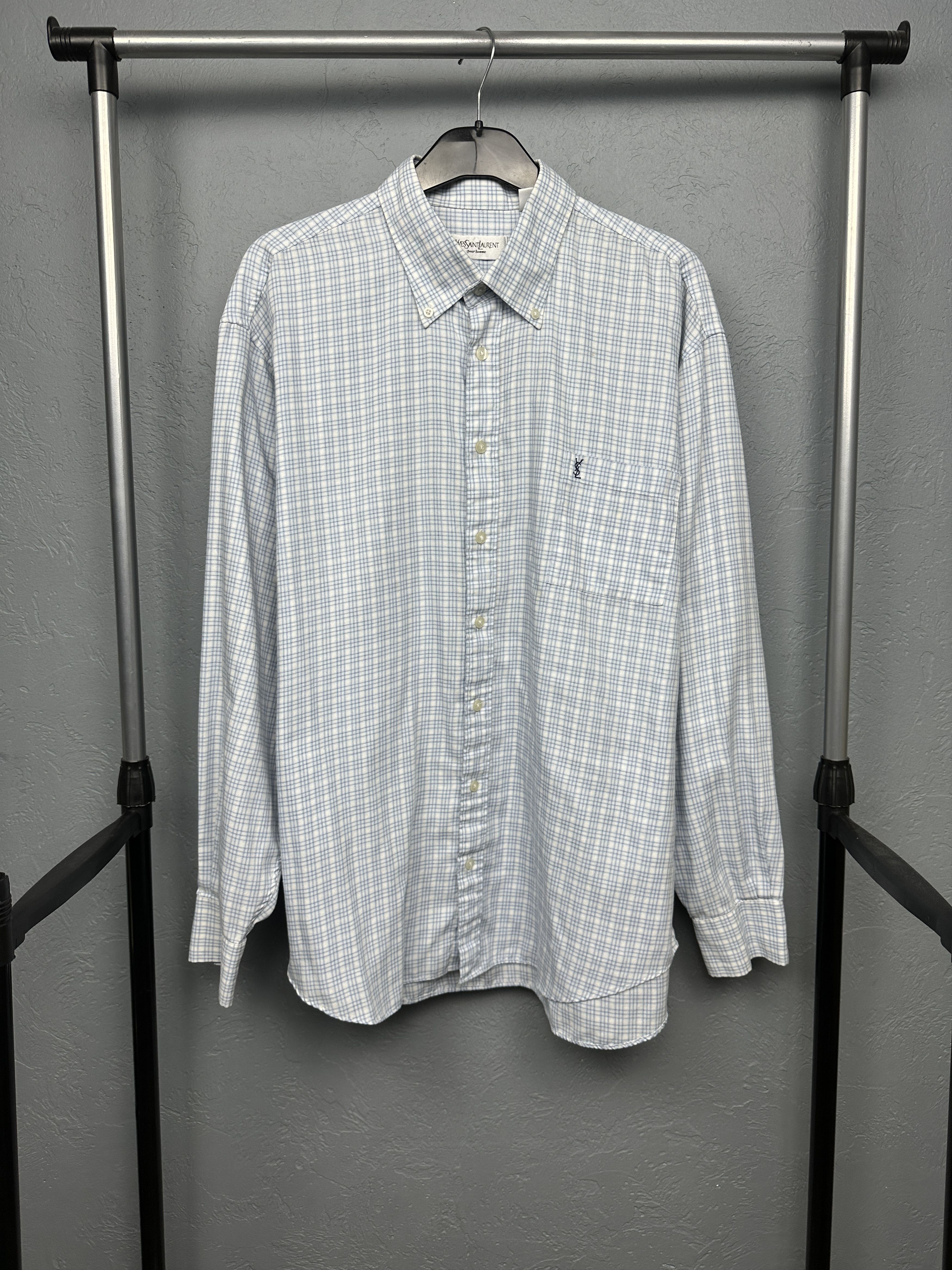 Yves Saint Laurent Yves Saint Laurent YSL Mens Long Sleeve Check Shirt Size US XL / EU 56 / 4 - 1 Thumbnail