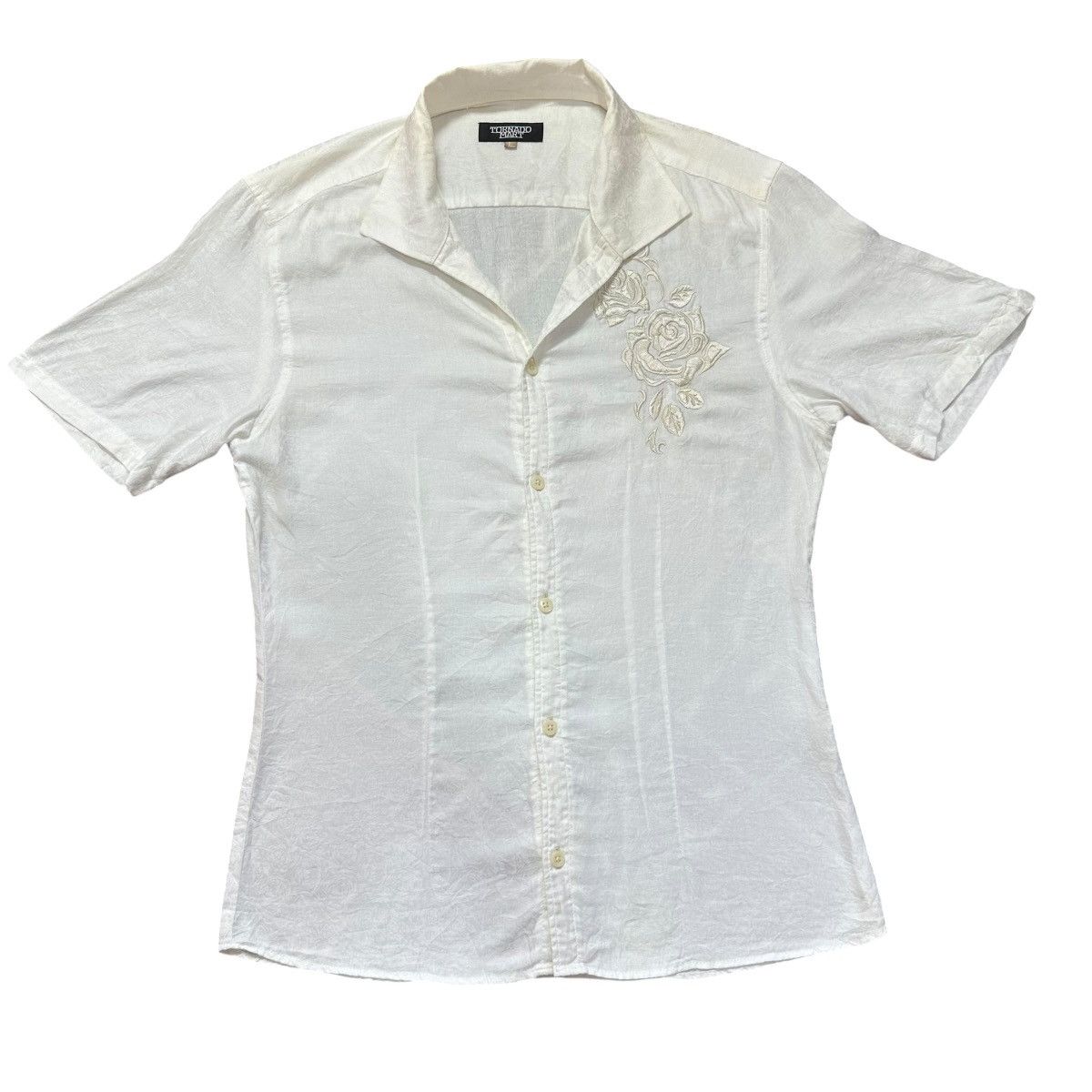 Tornado Mart Tornado Mart White Short Sleeve Floral Embroidery Satin Size L / US 10 / IT 46 - 1 Thumbnail