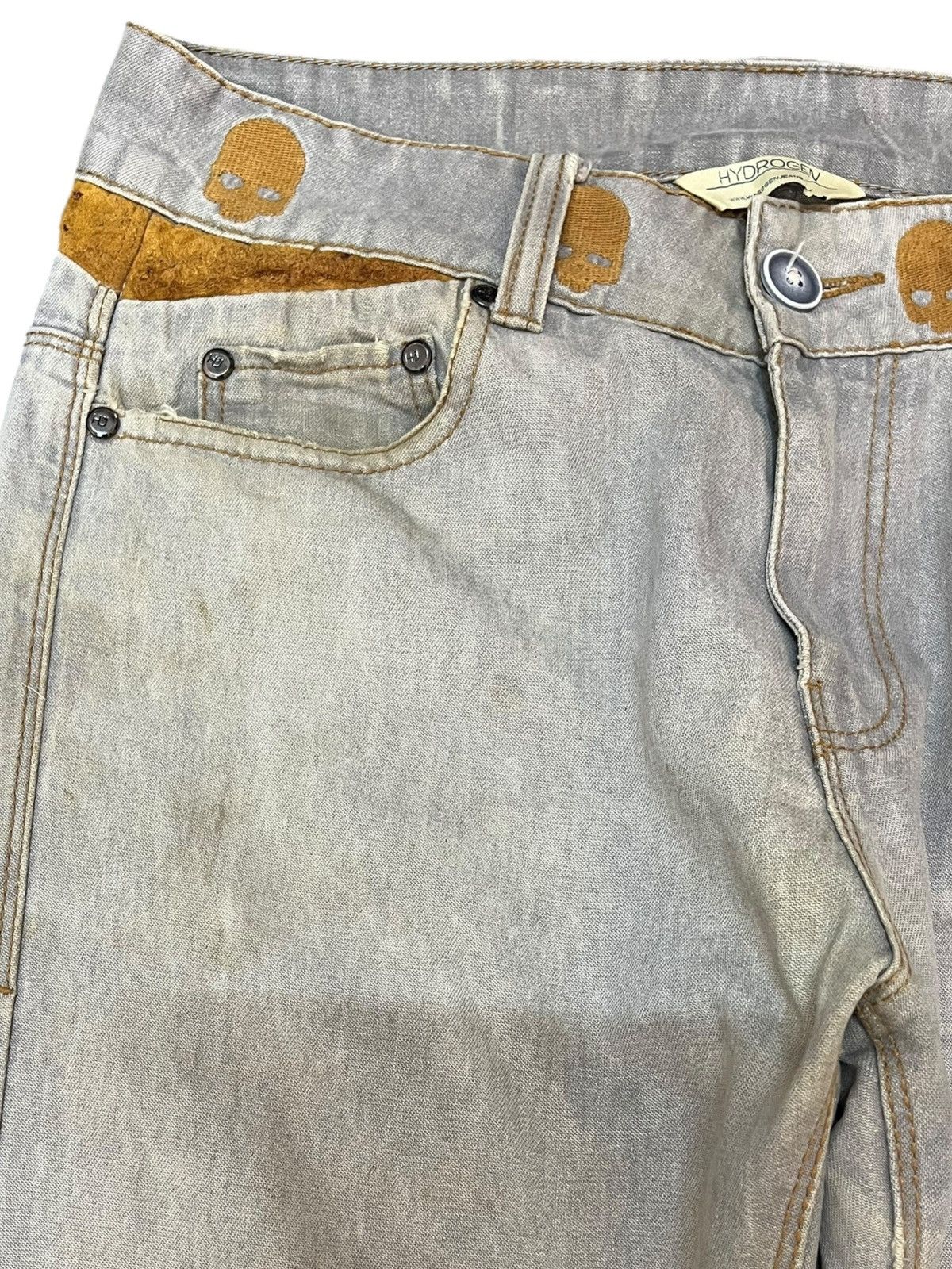HYDROGEN Vintage Hydrogen Italy Skulls Embroidery Distressed Denim Size US 30 / EU 46 - 3 Thumbnail