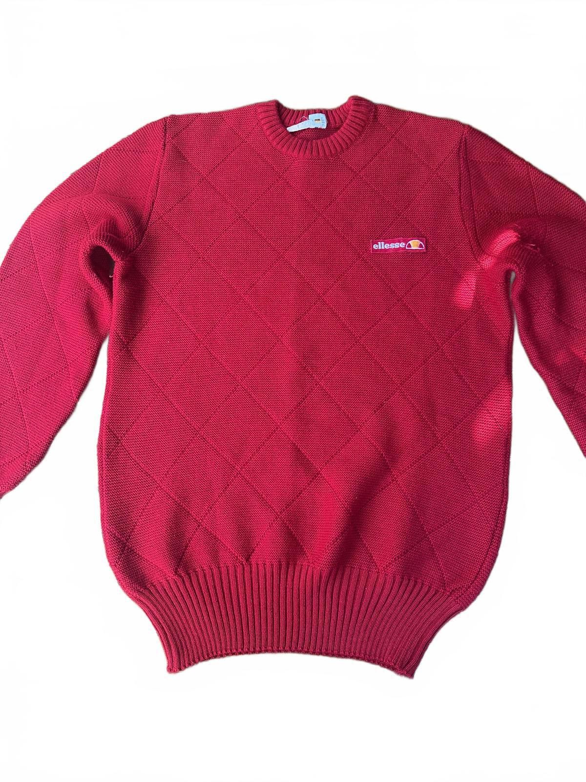 Designer Vintage Ellesse Made in Italy Red Diamond-Knit Sweater Size M / US 6-8 / IT 42-44 - 1 Thumbnail