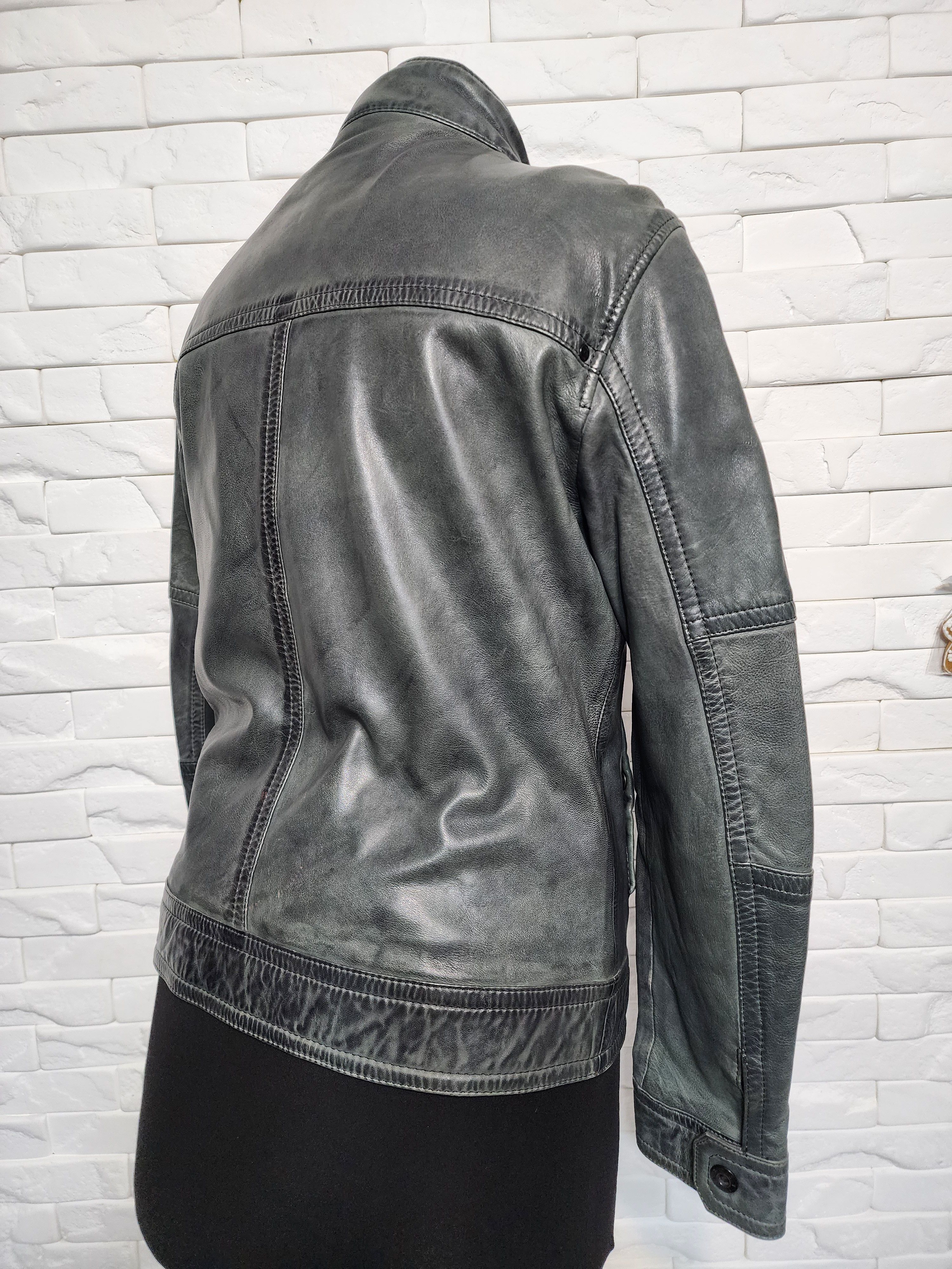 Uniqlo Gray Leather Jacket: Men's Sporty Moto Style Size US M / EU 48-50 / 2 - 5 Thumbnail
