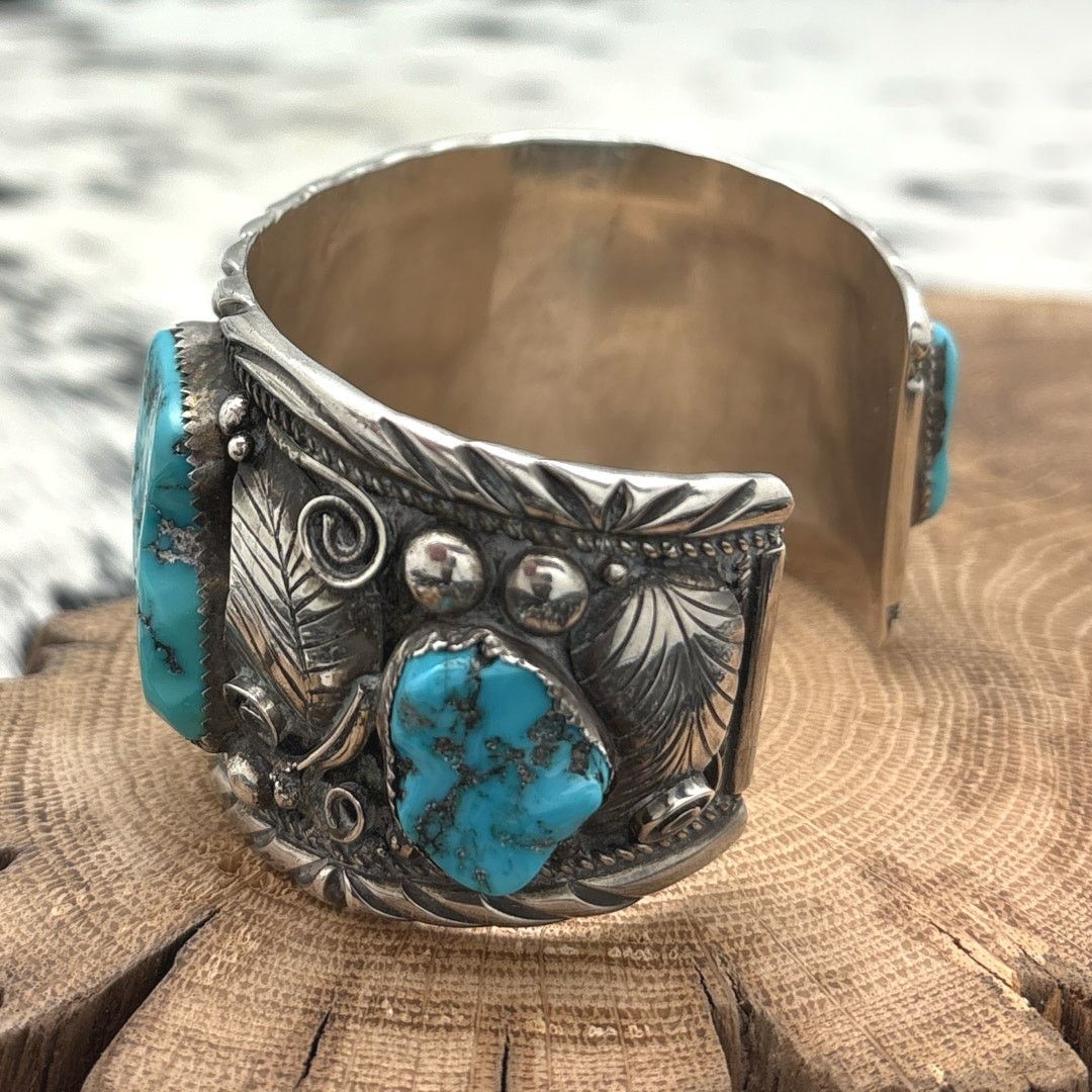 Native TIMOTHY LEE Navajo Sterling & Turquoise Large Cuff Bracelet Size ONE SIZE - 3 Thumbnail