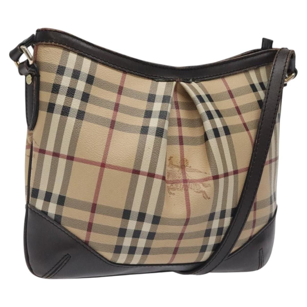 Burberry Nova Check Shoulder Bag Pvc Beige Gold Auth 118306 in Beige/Gold, Women's