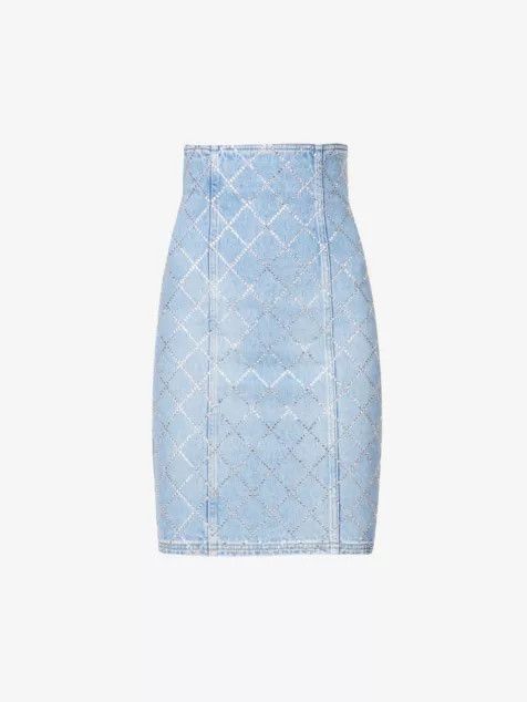 Balmain o1y0625 Denim Skirt in Blue Size 26" / US 2 / IT 38 - 1 Thumbnail