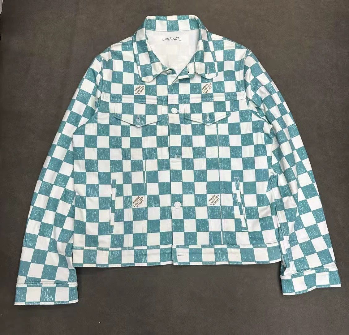 Louis Vuitton LV Damier Denim Trucker Jacket Tiffany Blue/Green 54 Size US L / EU 52-54 / 3 - 1 Thumbnail