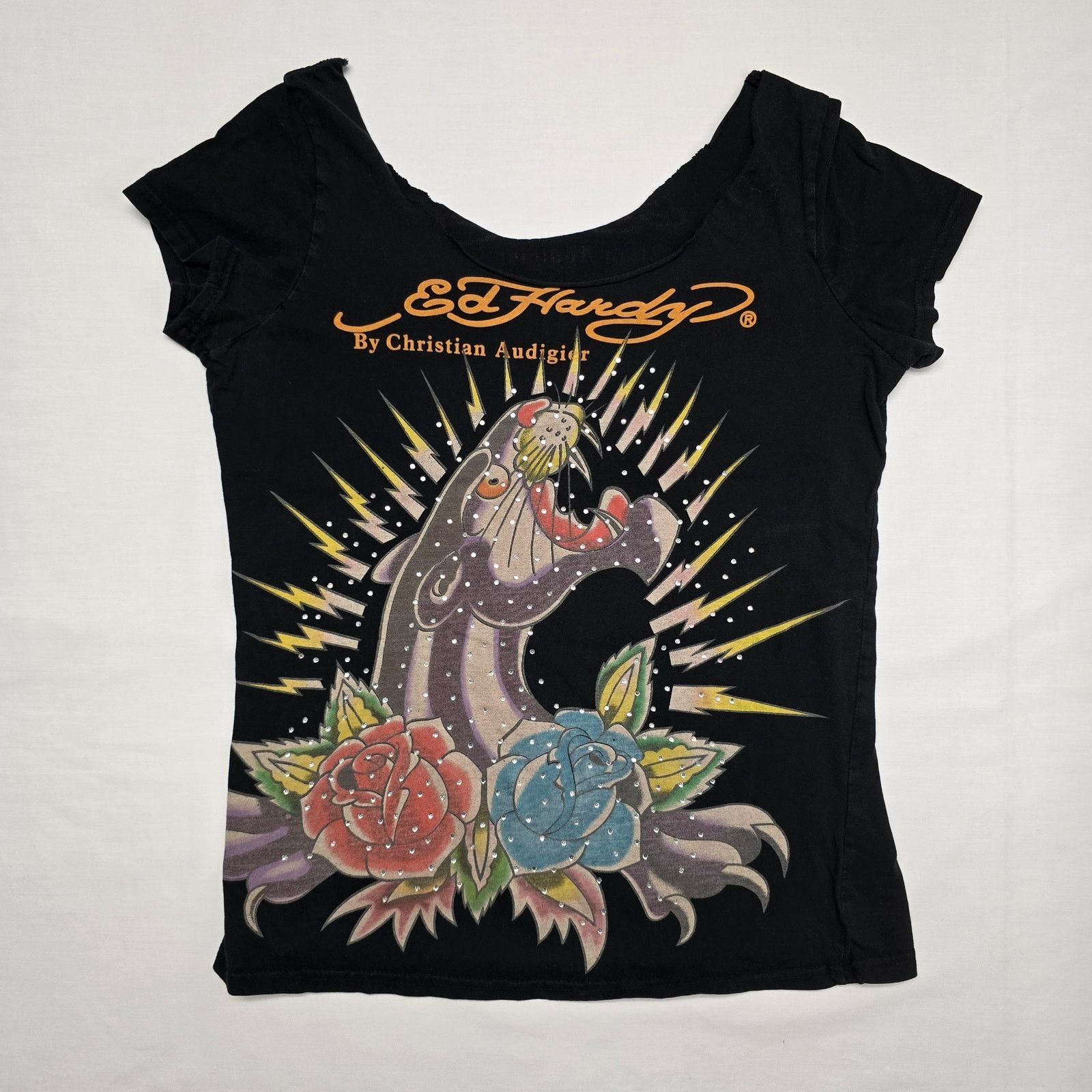 【雰囲気抜群❗️】00's Ed Hardy 鯉 和柄 黒 チビTシャツ Y2K 雰囲気抜群❗️】00's Ed Hardy 鯉 和柄 黒 チビTシャツ Y2K