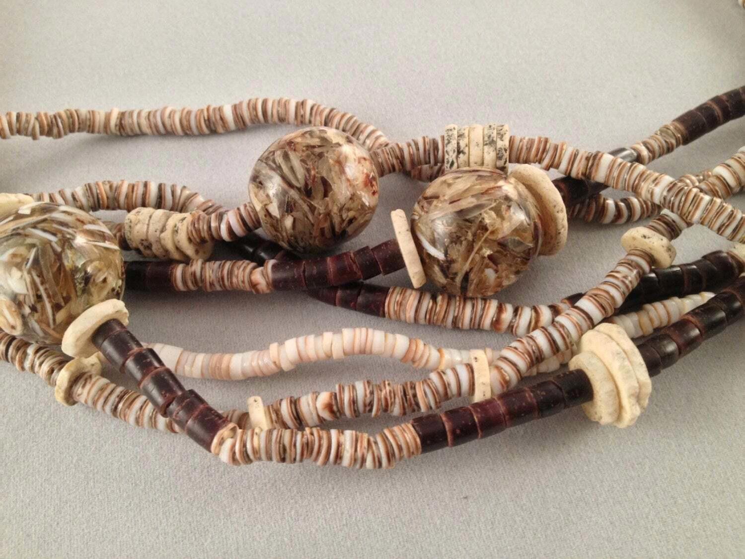 Handmade Multi Strand Ostrich Eggshell Lucite Heishi Bead Necklace Size ONE SIZE - 3 Thumbnail