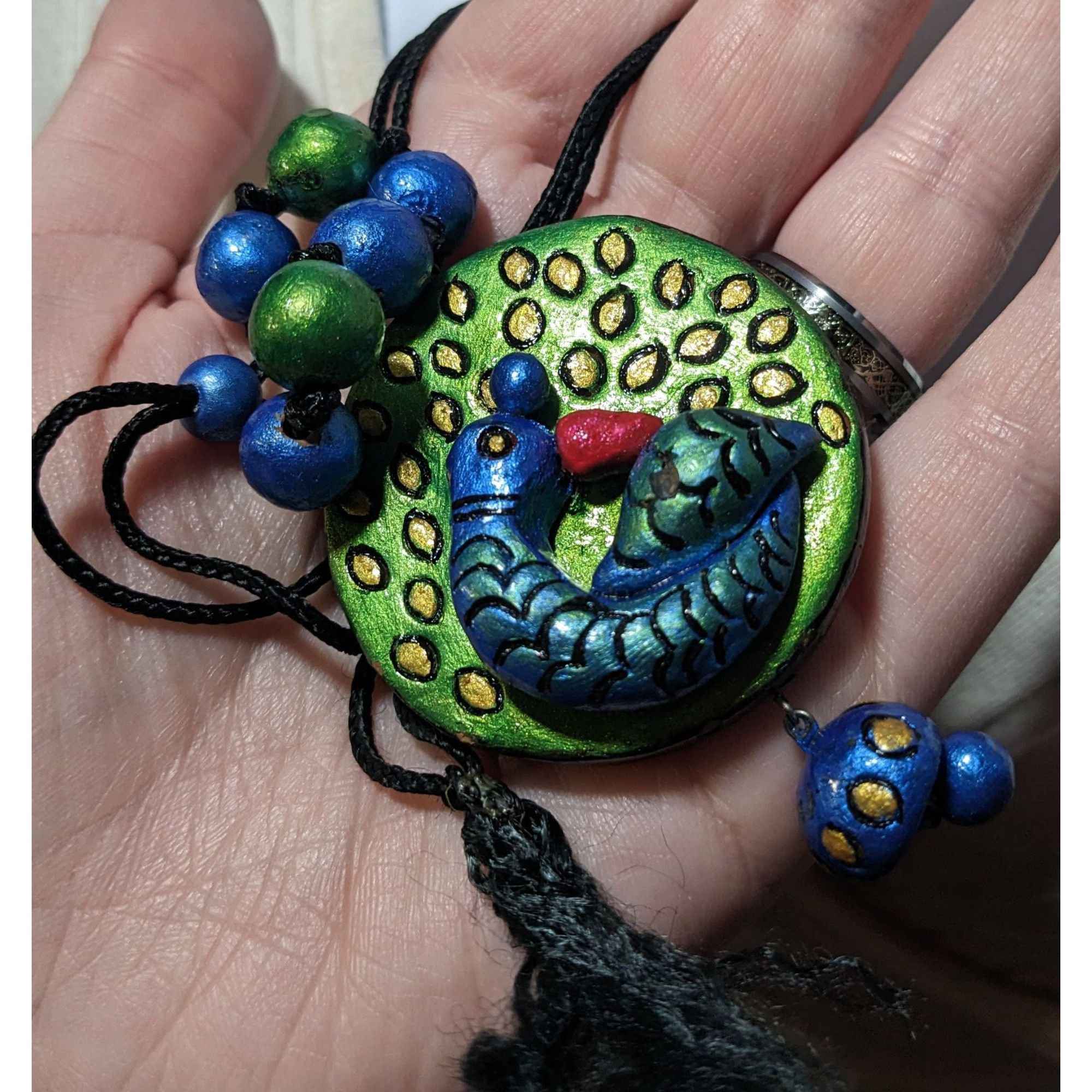 Other Vintage Terra Cotta Medallion Metallic Peacock Pendant Neckl Size ONE SIZE - 9 Thumbnail