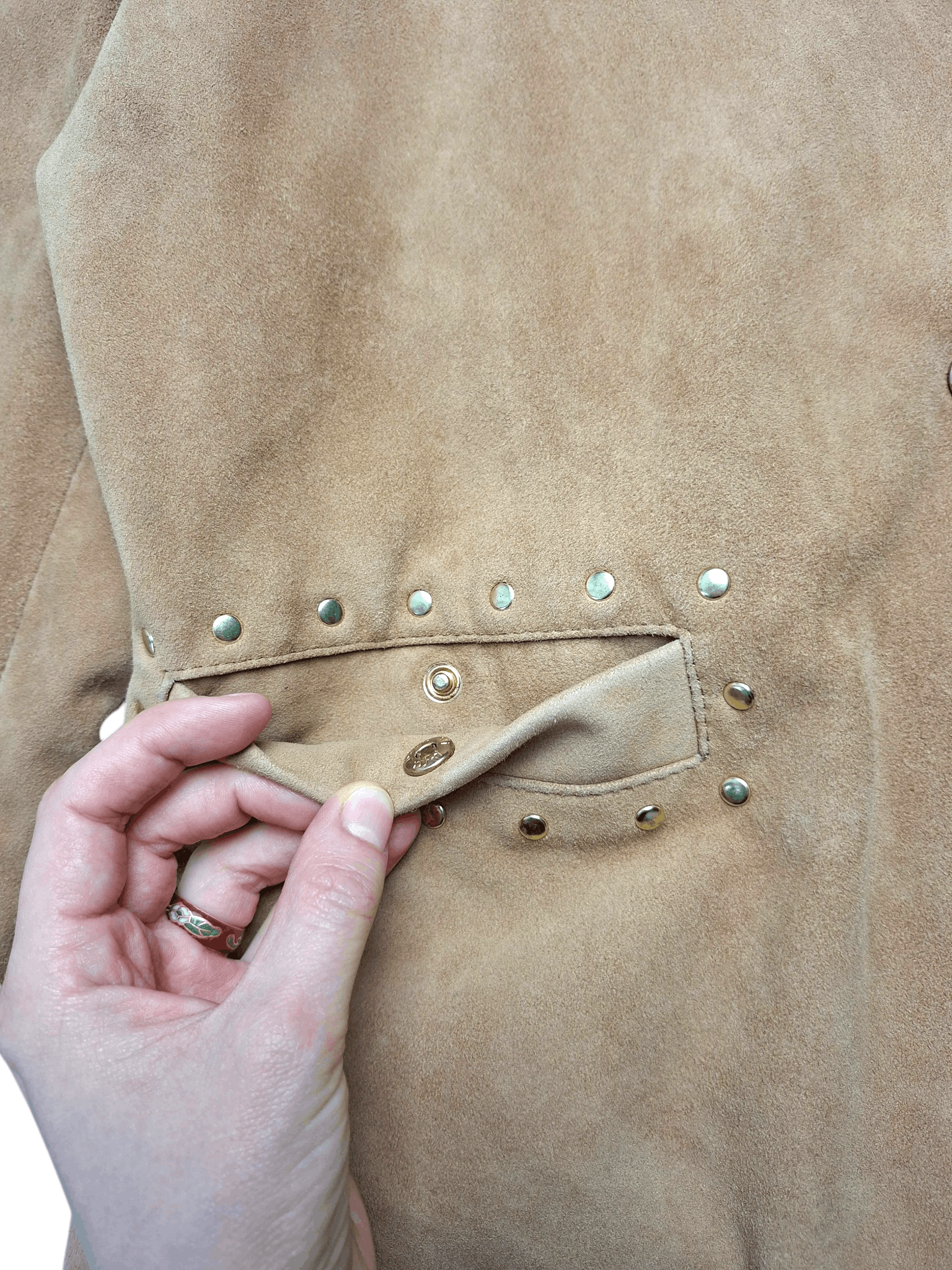 TWINSET TWIN-SET Simona Barbieri Suede Studded Jacket Tan Brown Size S / US 4 / IT 40 - 3 Thumbnail