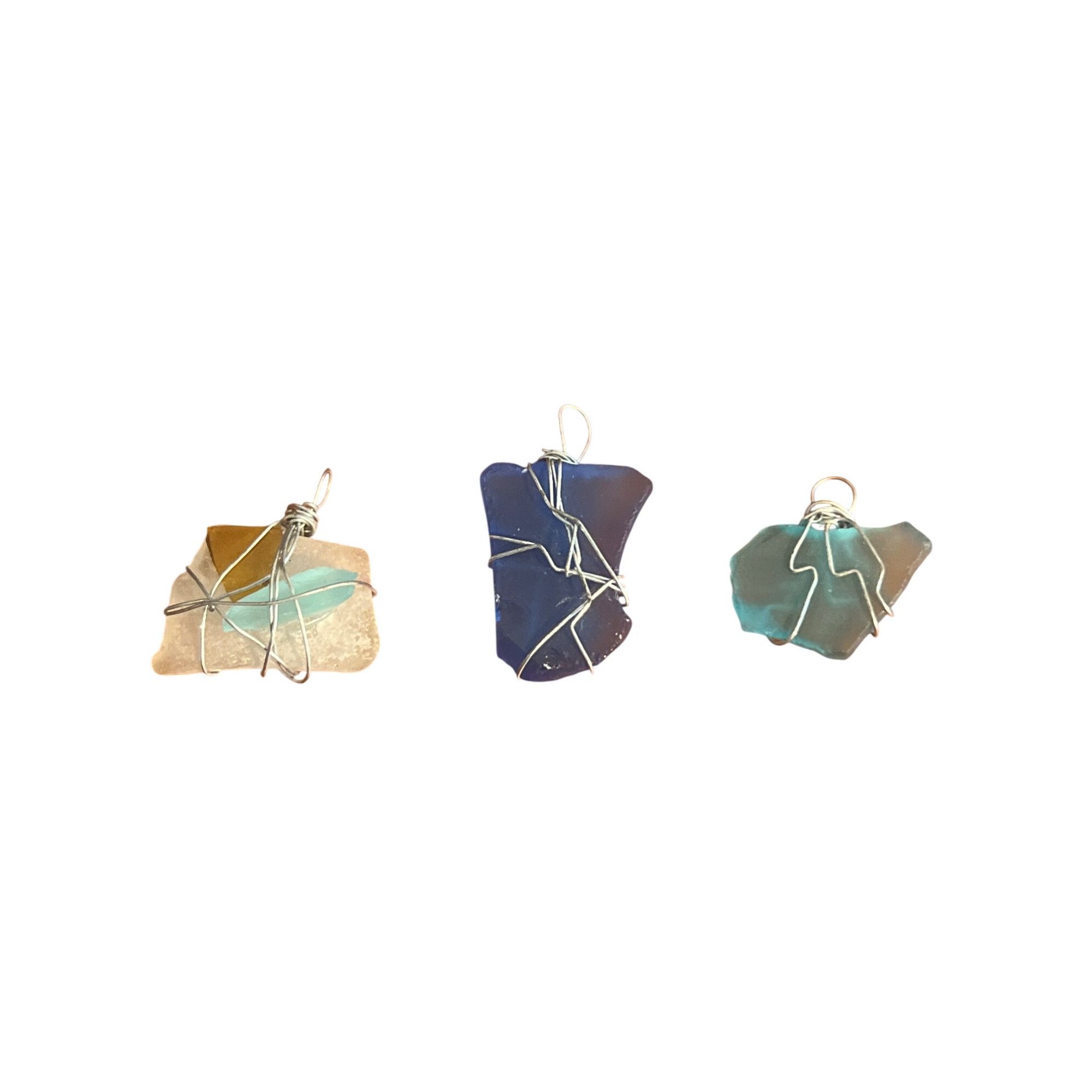 Other Vintage Set of 3 Sea Glass Silver Tone Wire Wrap Pendants Bl Size ONE SIZE - 1 Thumbnail