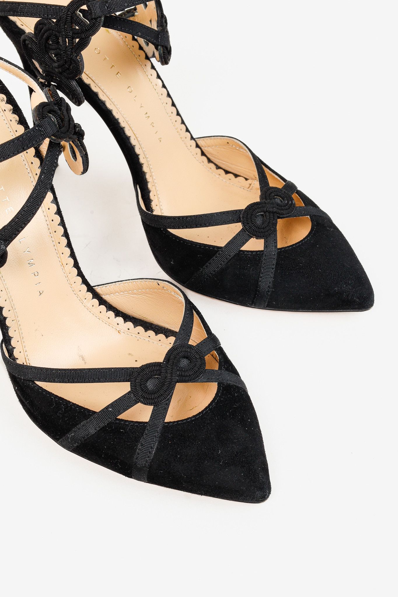 Charlotte Olympia Charlotte Olympia Minx Black Suede Embroidered Heels Size US 5.5 / IT 35.5 - 6 Thumbnail