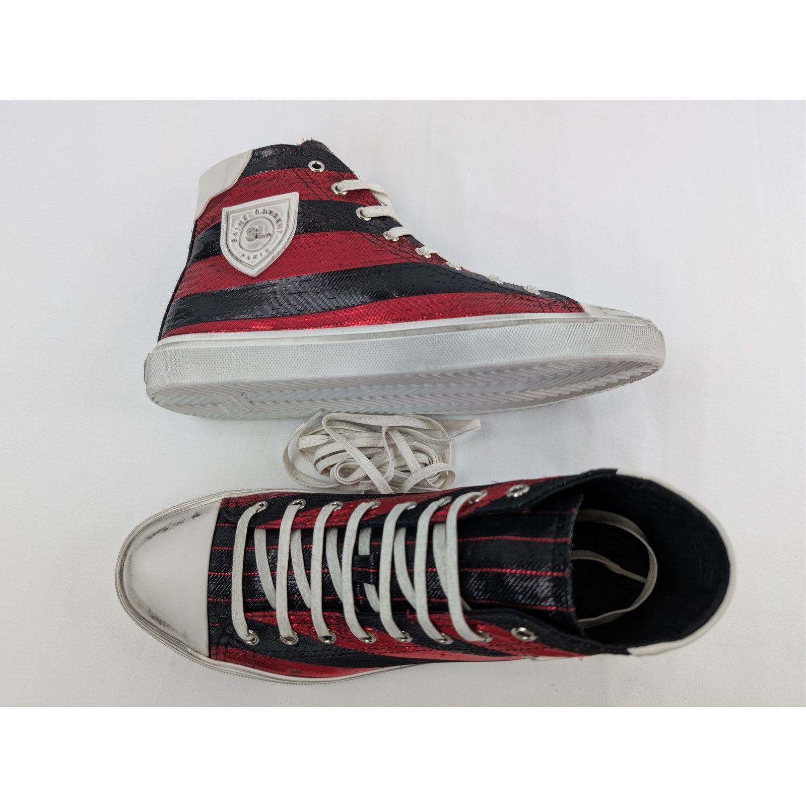 Saint Laurent Paris o1rshd1 Bedford Di Patch High-Top Sneakers in Red / Black Size US 7 / EU 40 - 1 Thumbnail