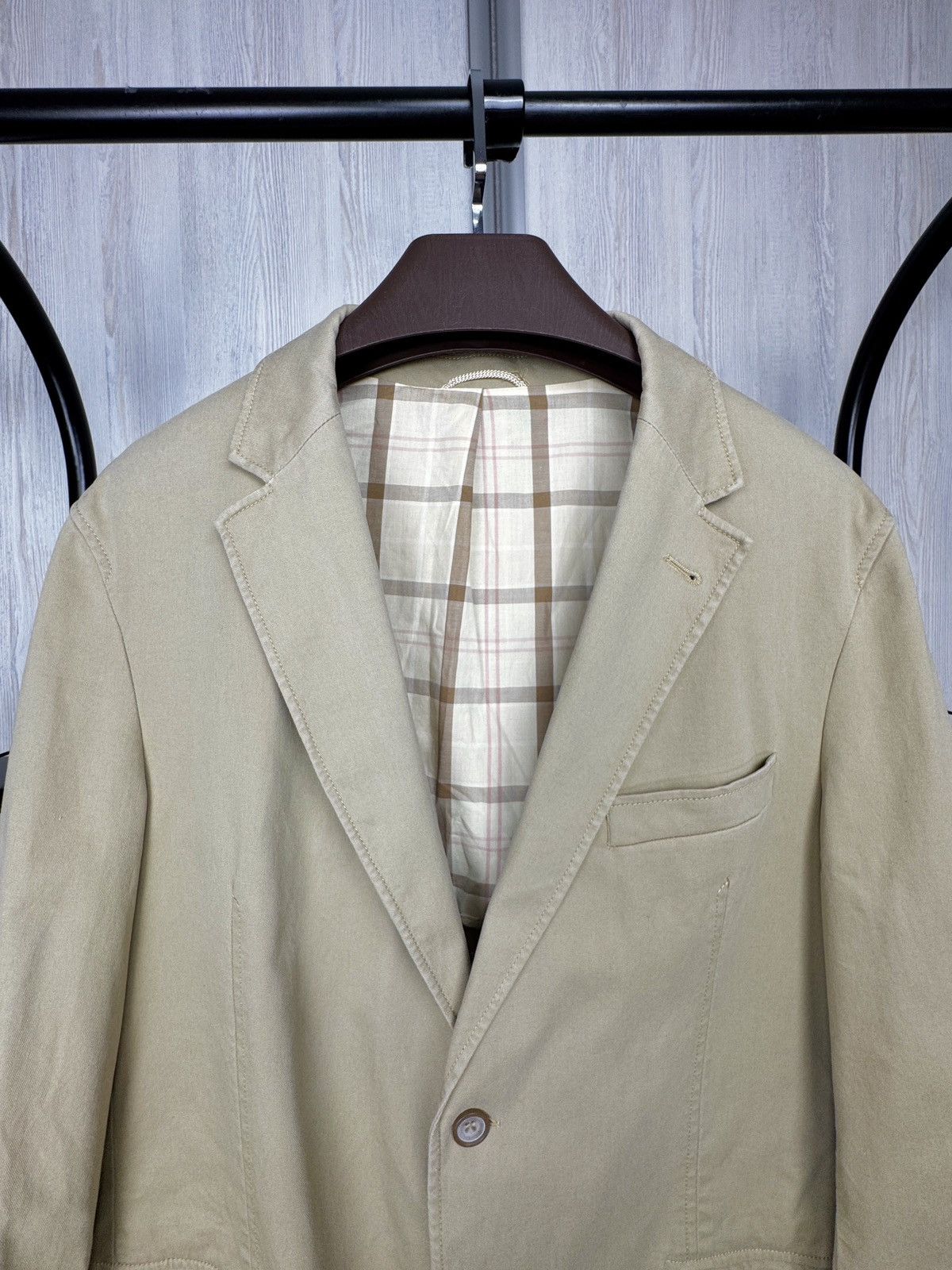 Barbour Barbour beige cotton 2 buttons half checkered lined blazer L Size 44R - 3 Thumbnail