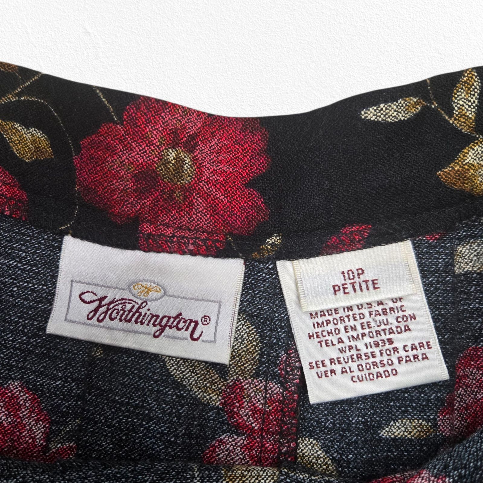 Worthington Vintage Black Red Floral Rayon Midi Skirt Size 10P USA Made Size 32" / US 10 / IT 46 - 5 Thumbnail