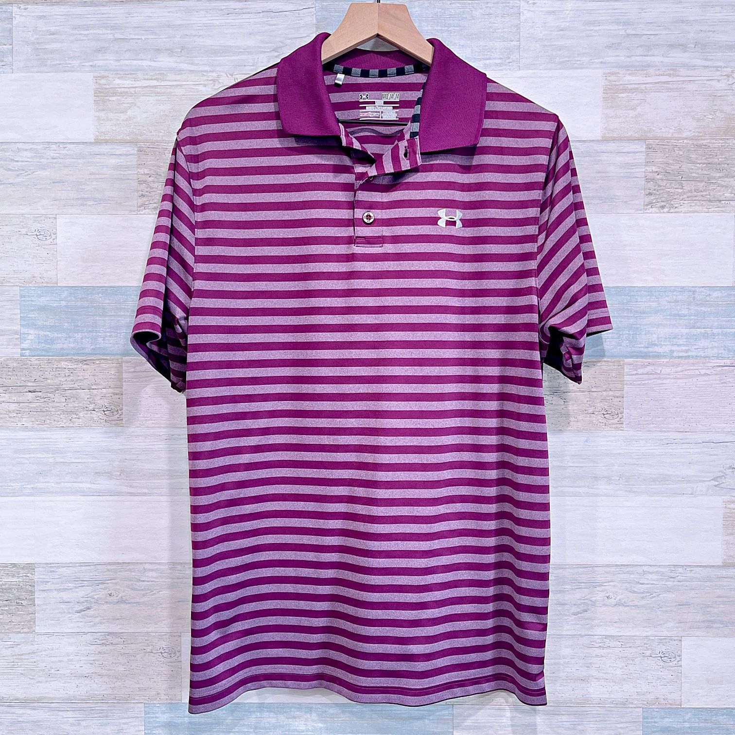 Under Armour Under Armour Striped Tech Polo Shirt Purple Mens Medium Size US M / EU 48-50 / 2 - 1 Thumbnail