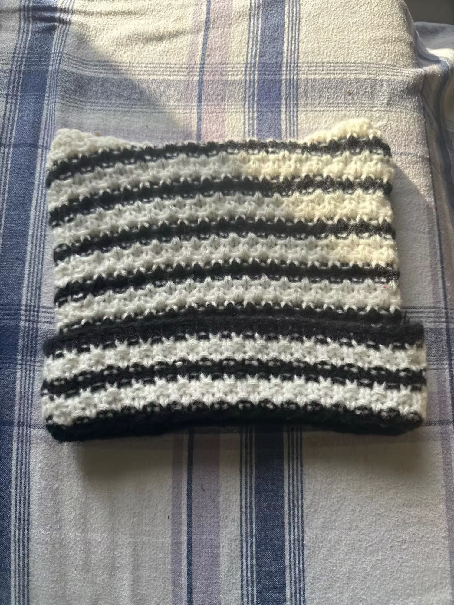 Japanese Brand Cat Ears Striped Knitted Beanie Hat Size ONE SIZE - 7 Thumbnail