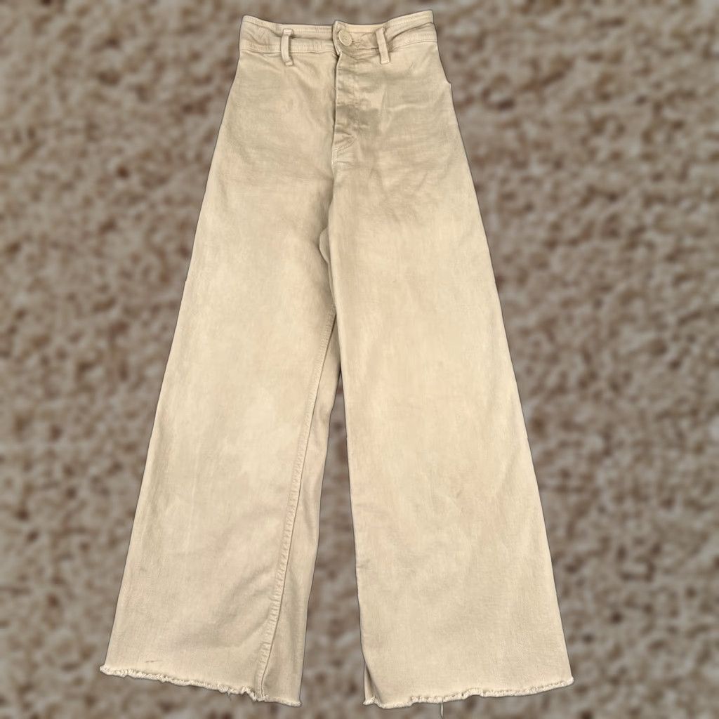 Zara Jeans Women Beige Denim Wide-Leg High Rise Zip Fly Cotton Blend 22x26 90s Womens