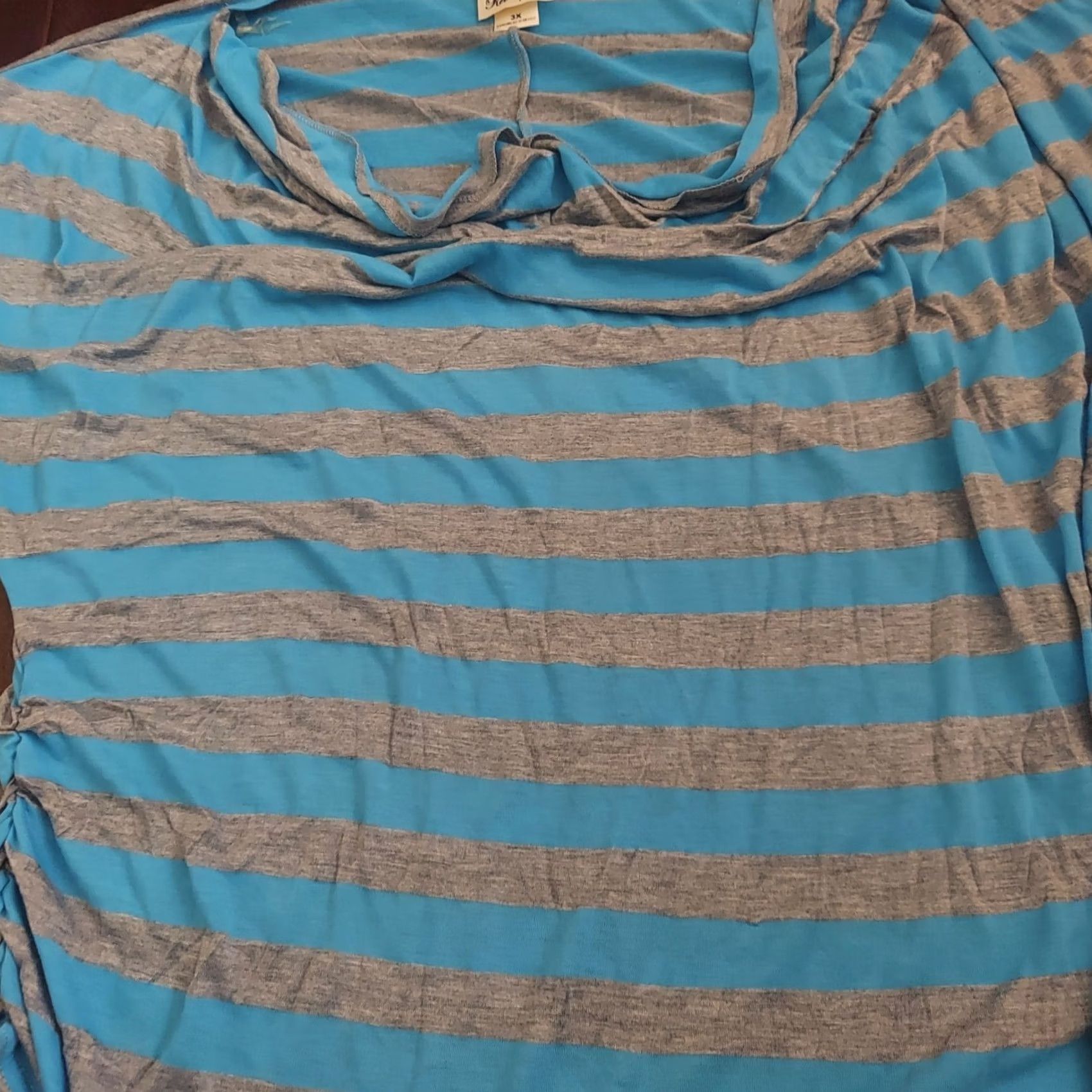 Vintage Pretty Rebellious Blouse Shirt Women 3XL Blue Gray Stripe Side Ruching Short Sleeve Plus Size Casual Summer Spring Fall Winter Size XXL / US 16-18 / IT 52-54 - 7 Thumbnail