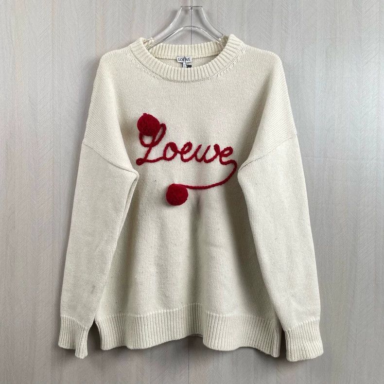 Loewe beige knit sweater with red logo detailing Size US S / EU 44-46 / 1 - 1 Thumbnail