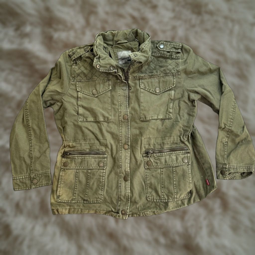 Levi’s Bomber Jacket Women’s L Army Green Windbreaker Full Zip Pockets