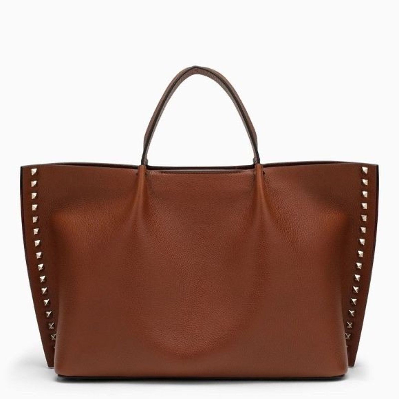 Valentino Valentino Garavani Rockstud Medium Brown Grained Tote Bag Size ONE SIZE - 11 Thumbnail