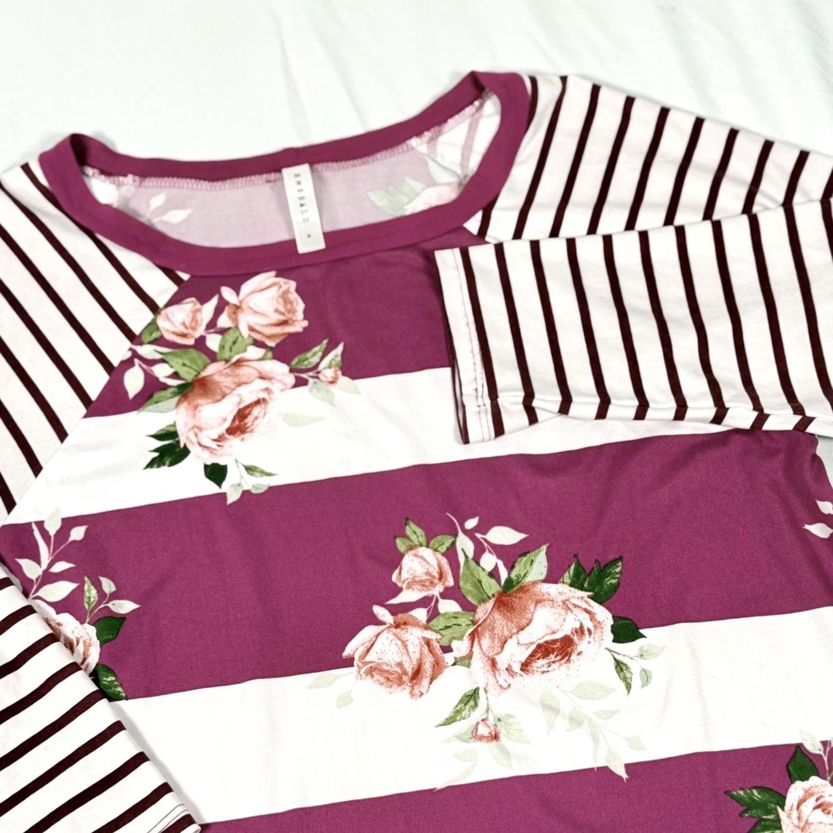 Pinko Emerald Shirt Womens Medium Pink White Floral Stripe 3/4 Sleeve Raglan Tunic Size M / US 6-8 / IT 42-44 - 3 Thumbnail