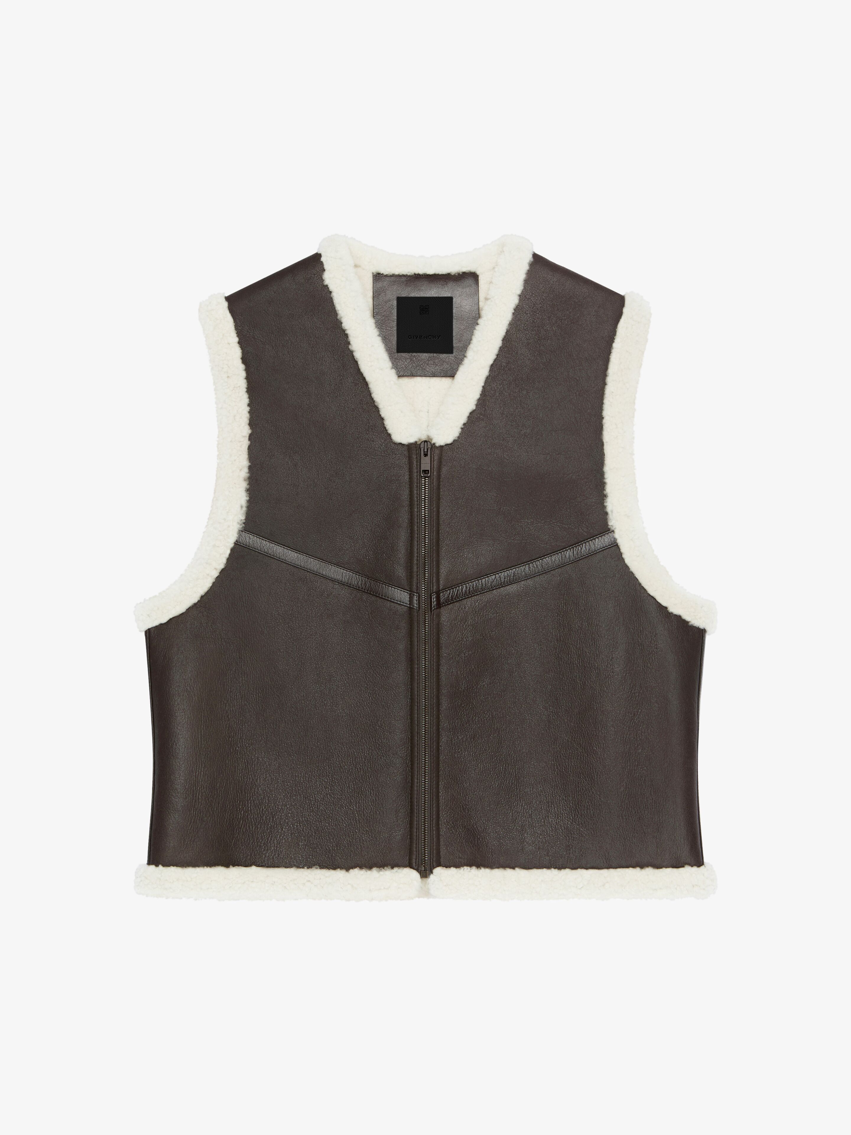 o1srvl11e0925 Waistcoat in Shearling in Brown/White