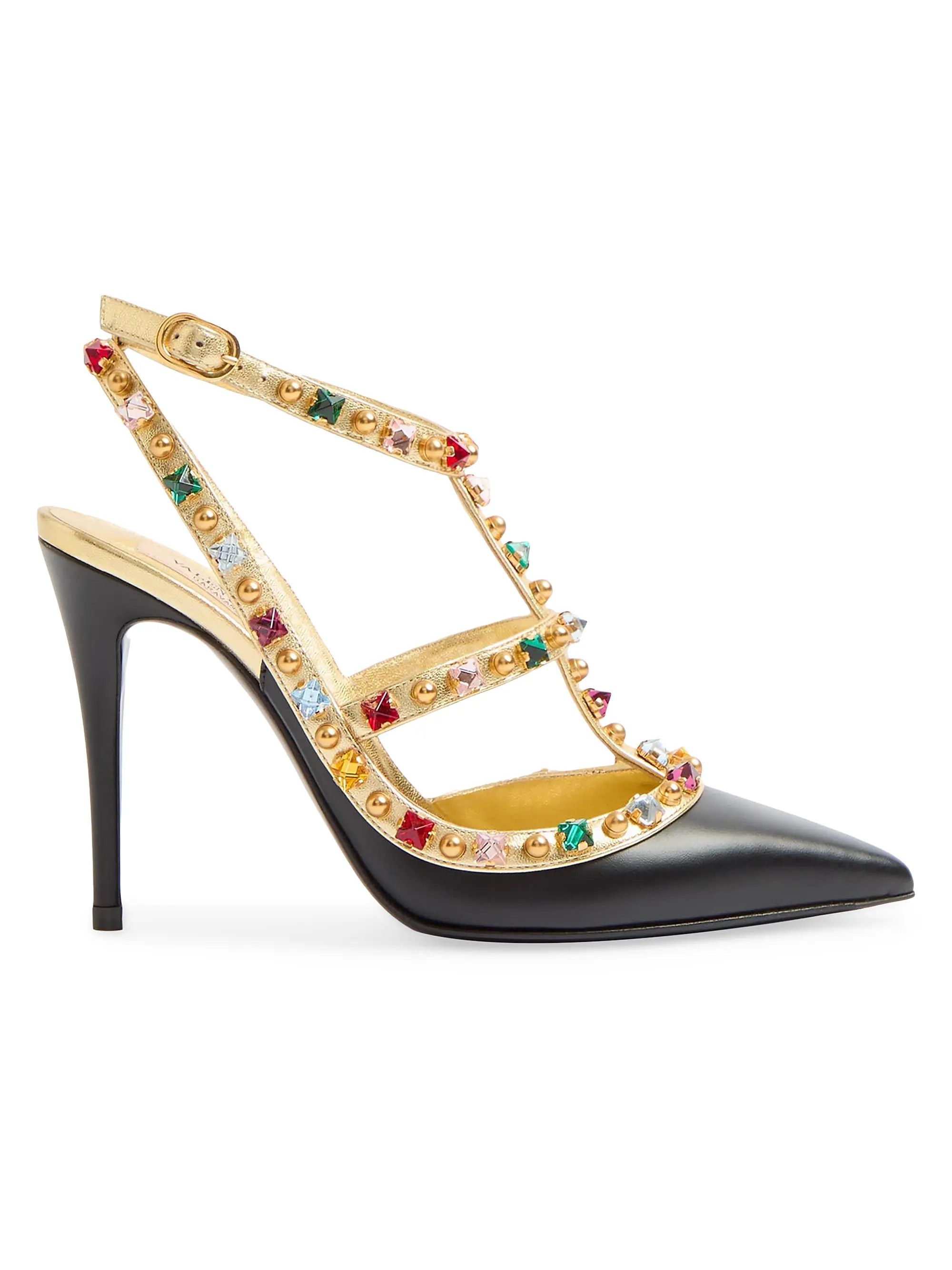 Valentino os11x0126 Rockstud Calfskin Pumps 100mm Crystals Multicolor Size US 9 / IT 39 - 1 Thumbnail