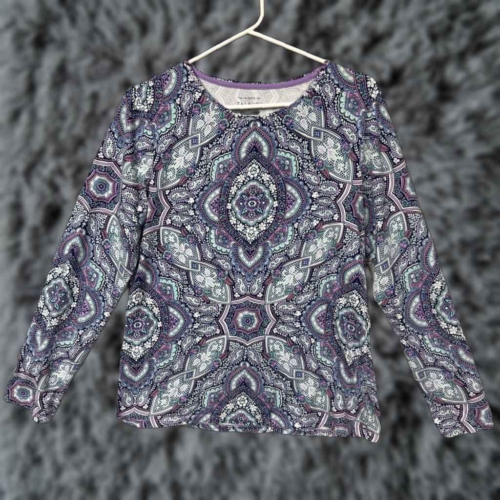 Talbots Talbots Tee Shirt Womens M Multicolor Paisley Crew Neck Long Sleeve Pullover Casual Boho Preppy Cotton Spandex Jersey Size M / US 6-8 / IT 42-44 - 1 Thumbnail