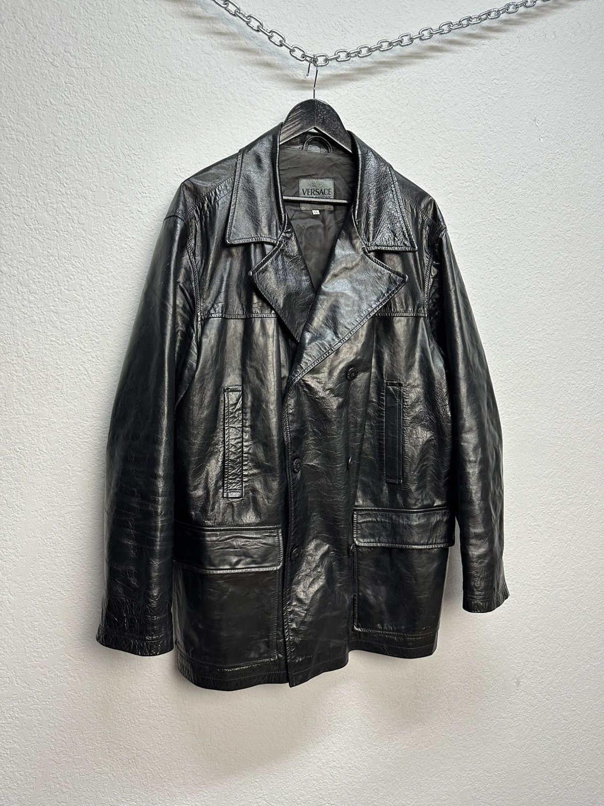 Versace Jeans Couture Versace Archival Double Breasted Leather Coat Jacket Size US XL / EU 56 / 4 - 7 Thumbnail
